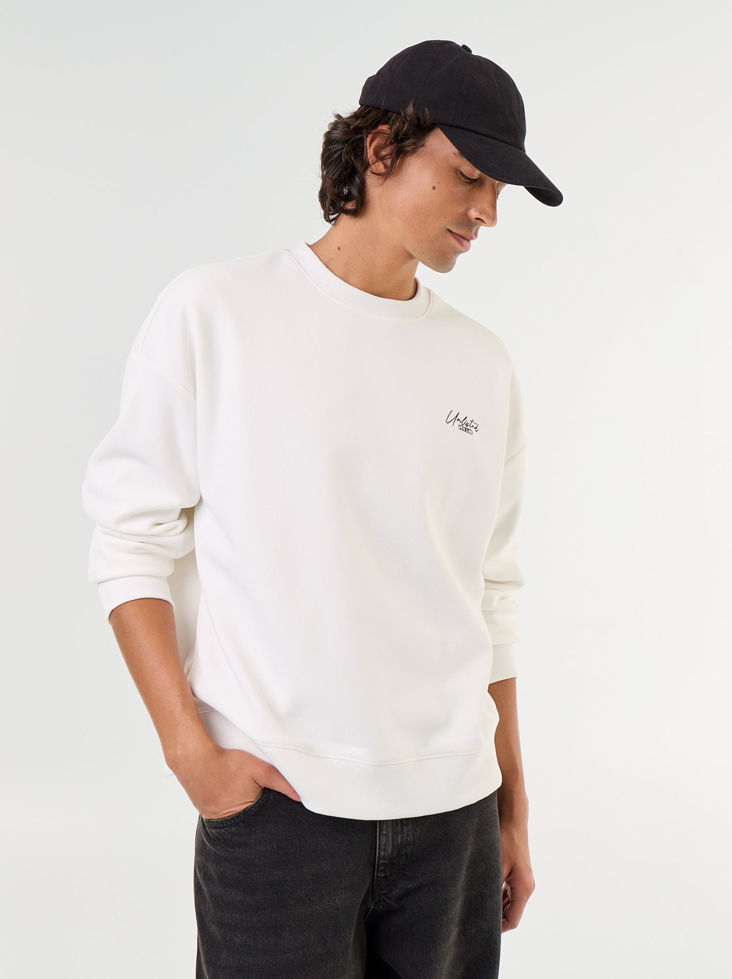 Sweat à col rond en maille piquée - Blanc