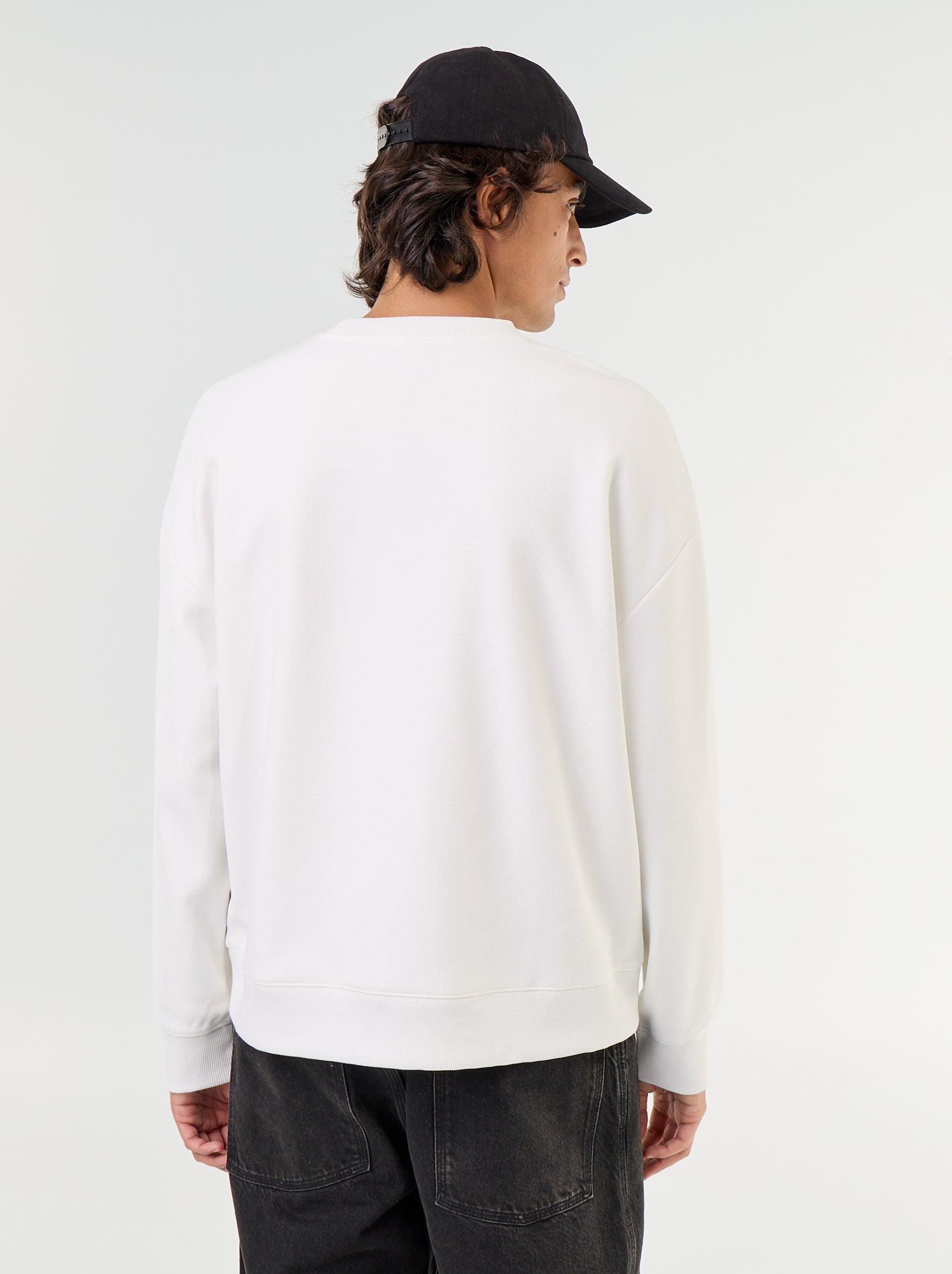 Sweat à col rond en maille piquée - Blanc
