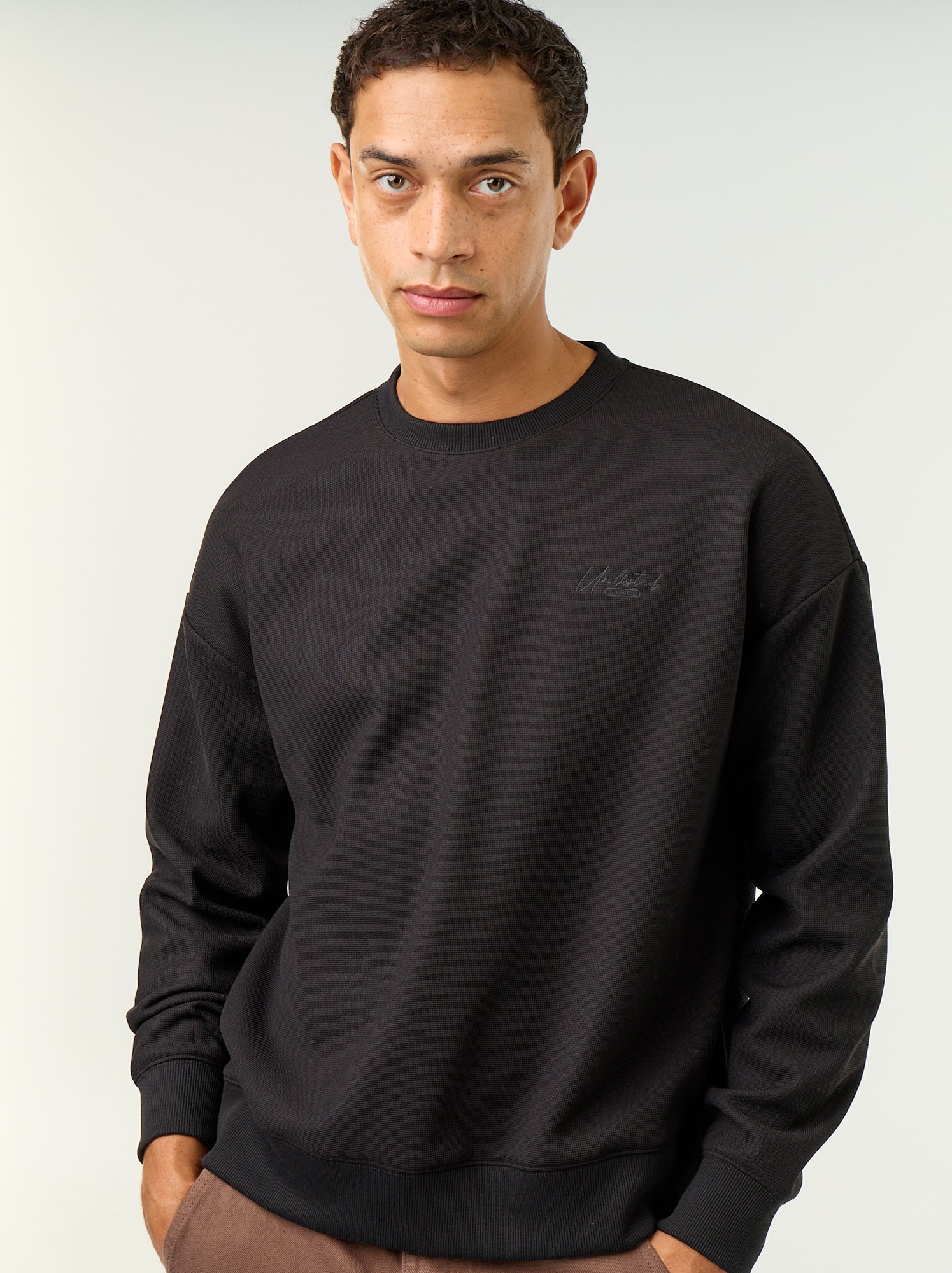 Sweat à col rond en maille piquée - Noir