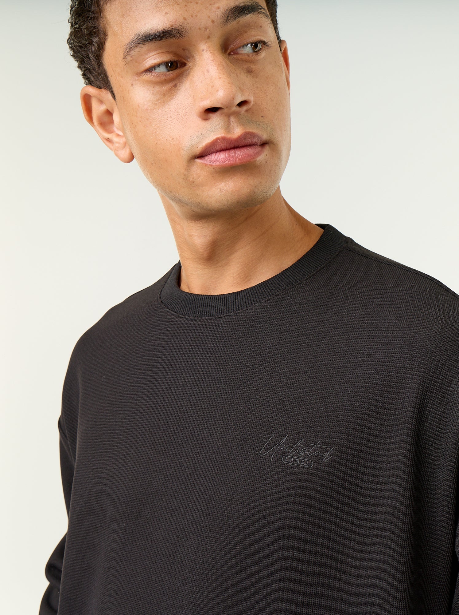 Sweat à col rond en maille piquée - Noir