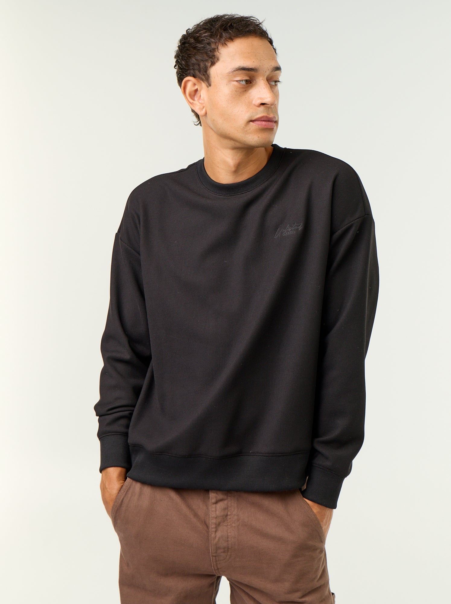 Sweat à col rond en maille piquée - Noir