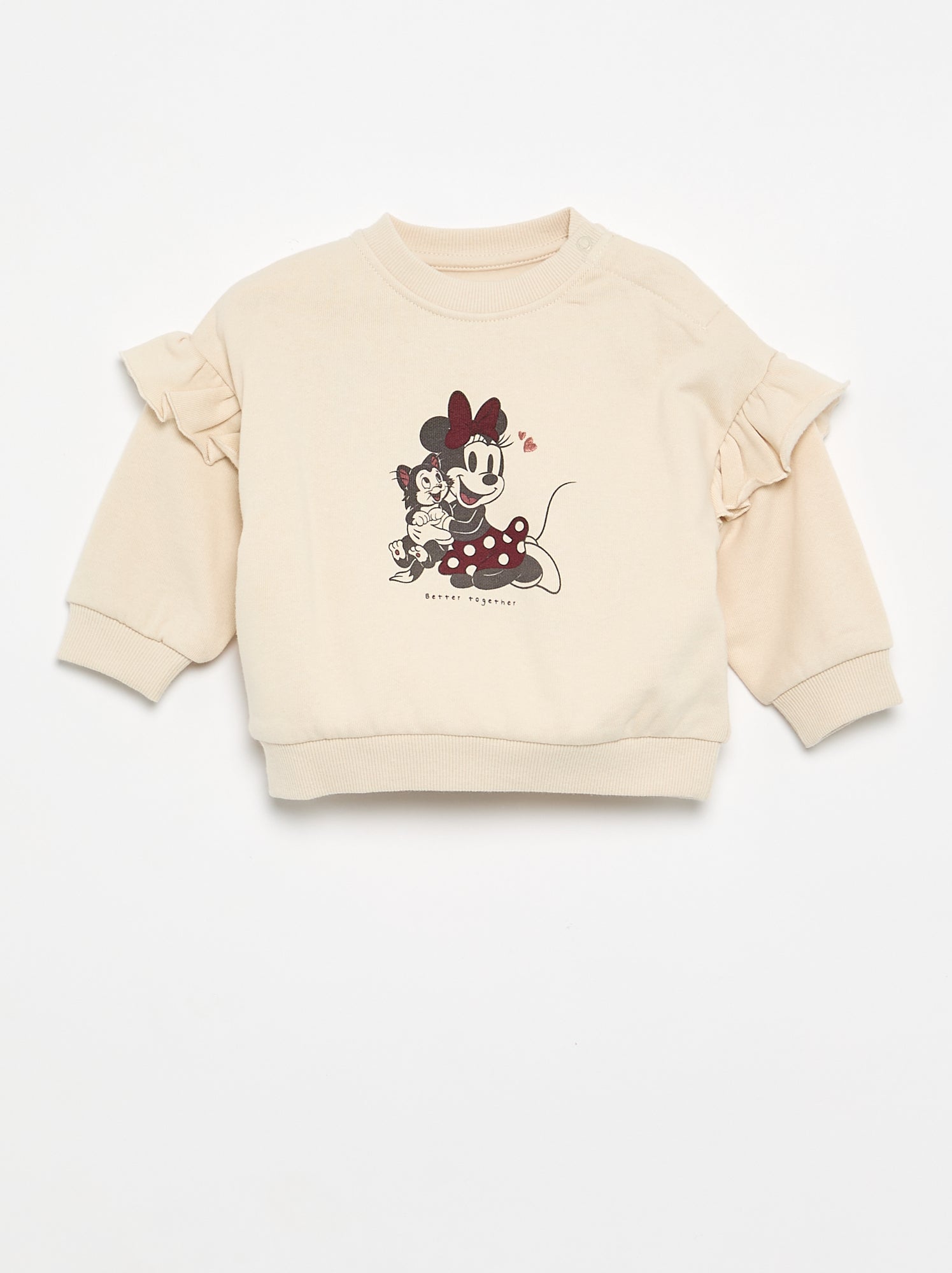 Sweat à manches longues avec volants aux épaules - Beige