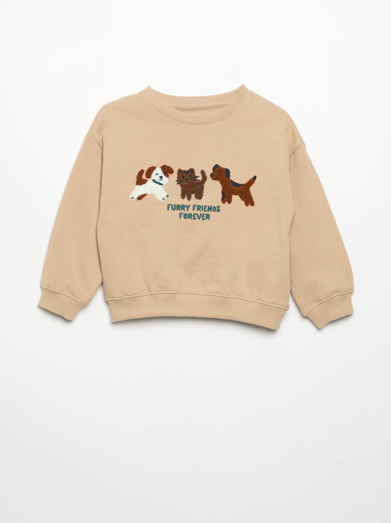 Sweat à manches longues en polaire avec animation - Beige (GFJ92_1)