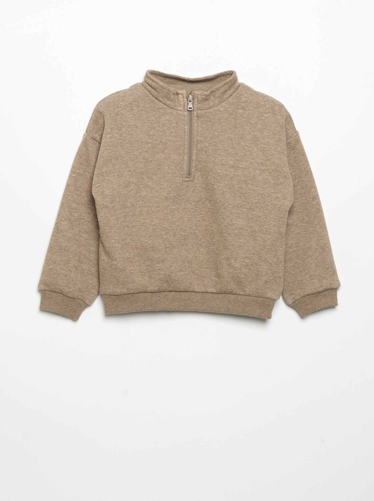 Sweat à manches longues et col zippé - Marron