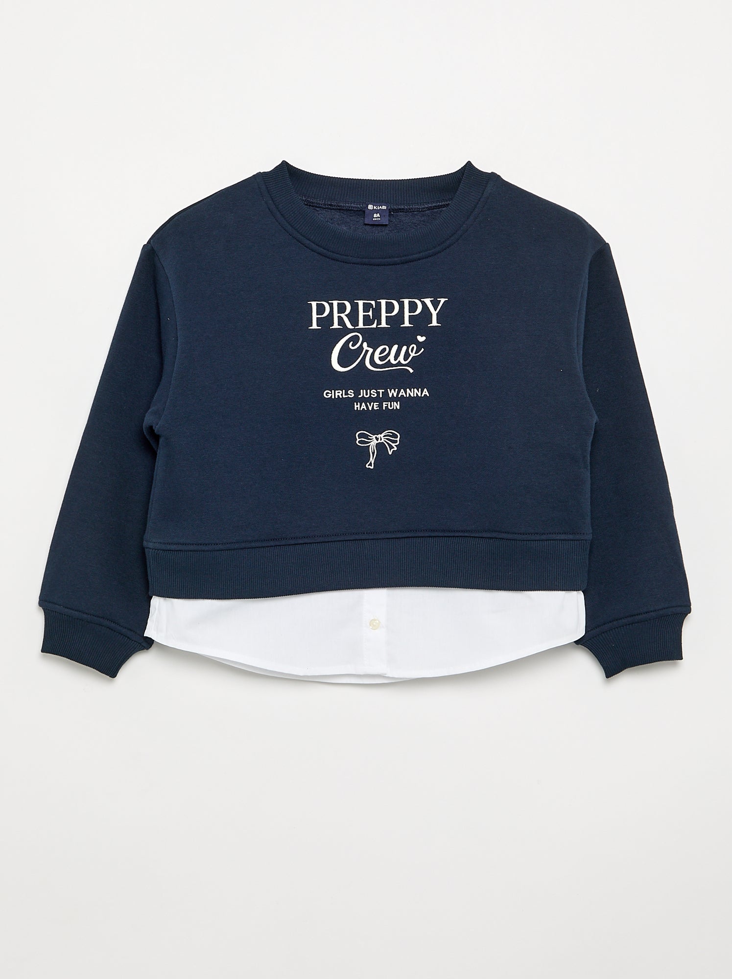 Sweat avec bas de chemise intégré et broderie poitrine - Bleu
