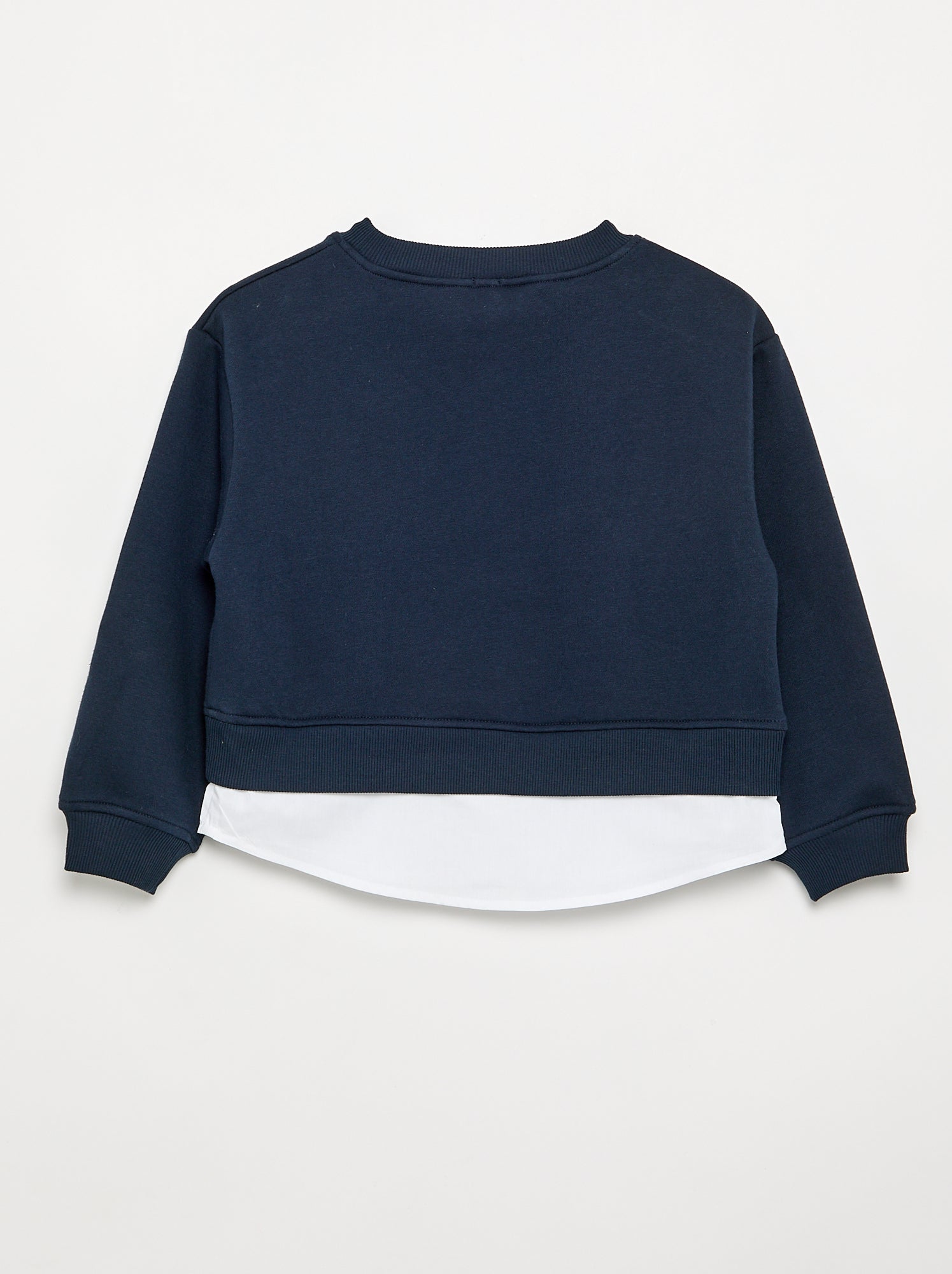 Sweat avec bas de chemise intégré et broderie poitrine - Bleu
