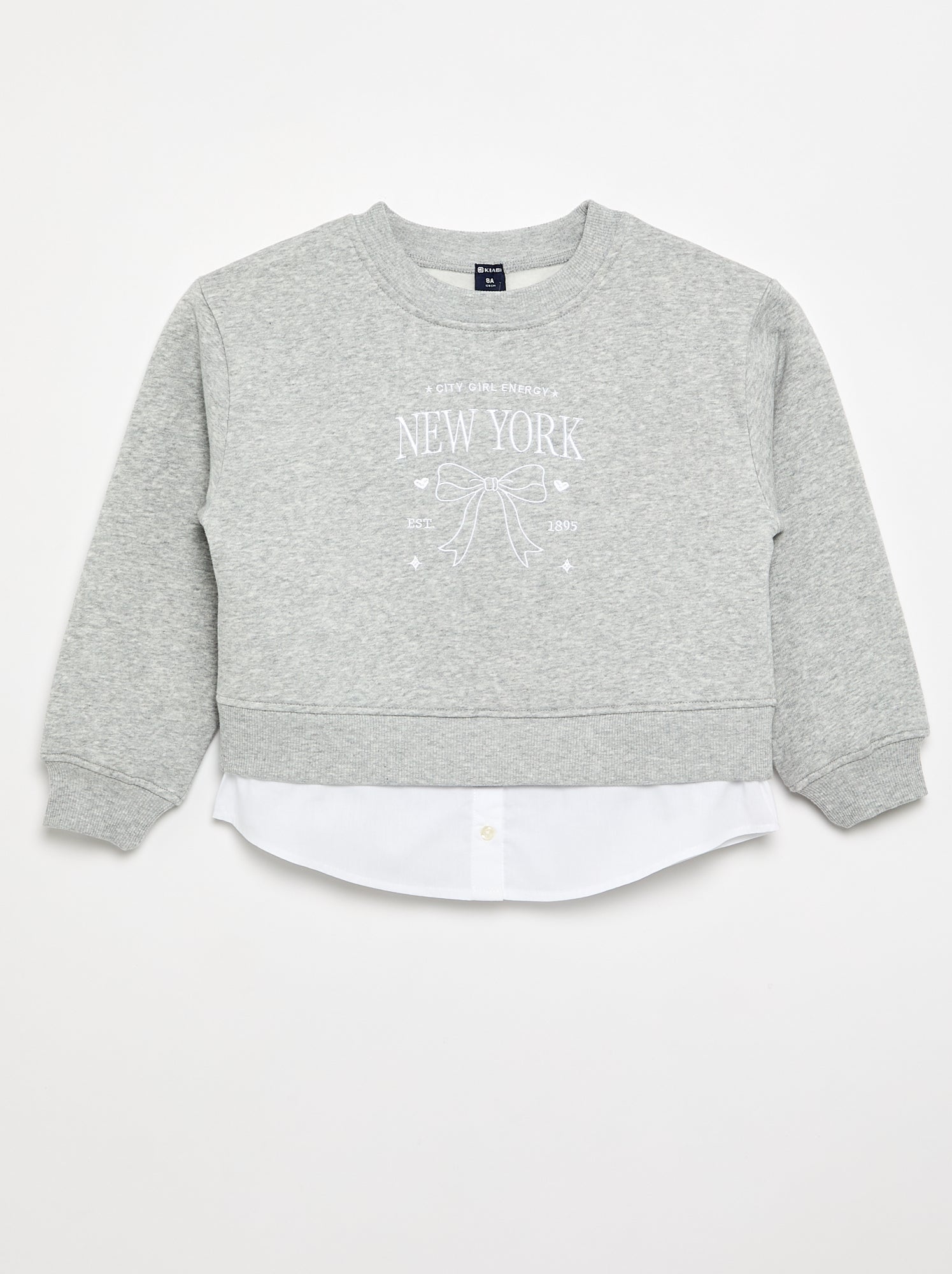 Sweat avec bas de chemise intégré et broderie poitrine - Gris