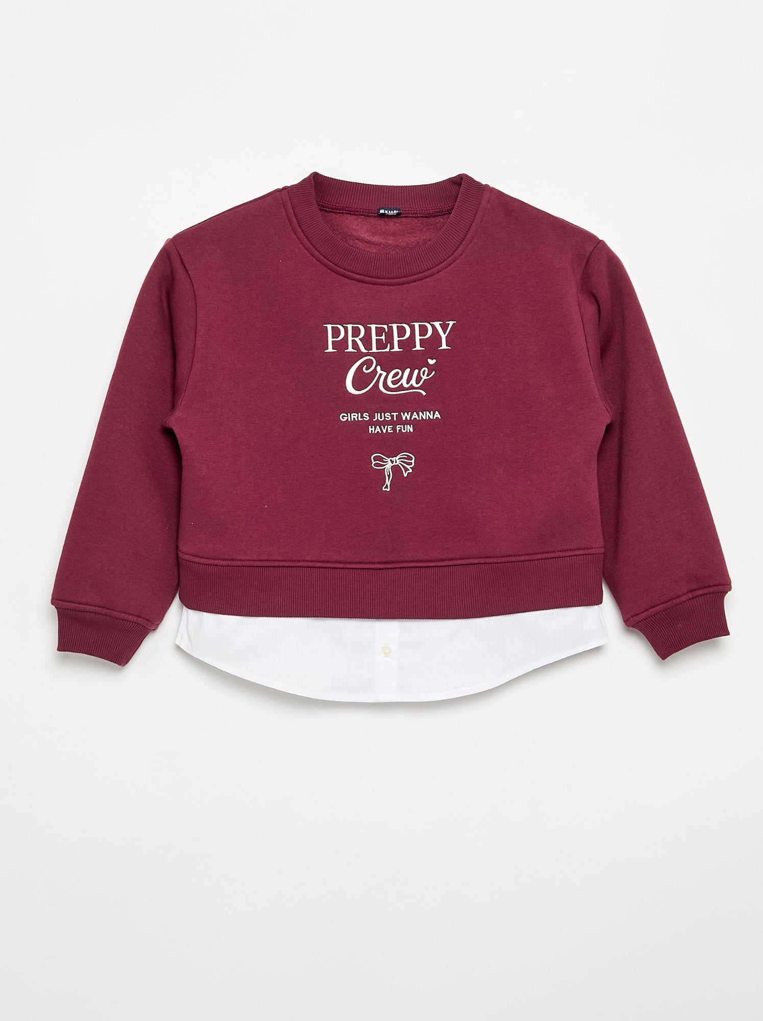 Sweat avec bas de chemise intégré et broderie poitrine - Violet