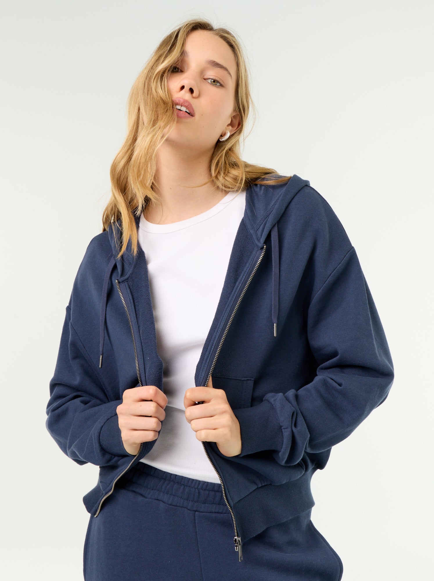 Sweat basique en molleton léger - Bleu
