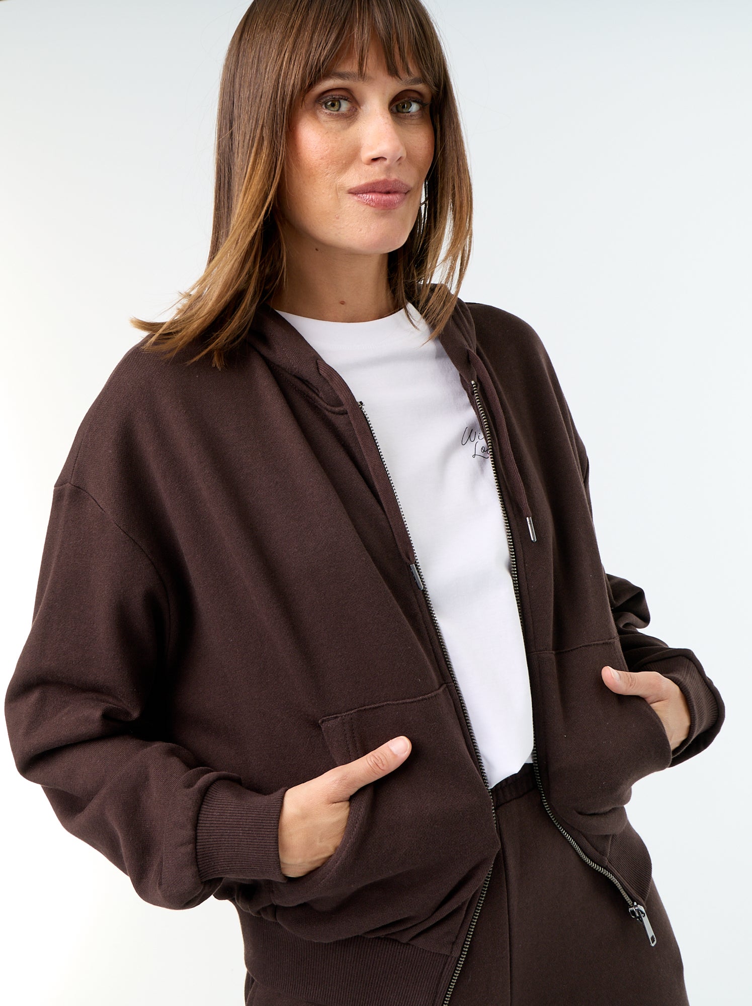 Sweat basique en molleton léger - Marron