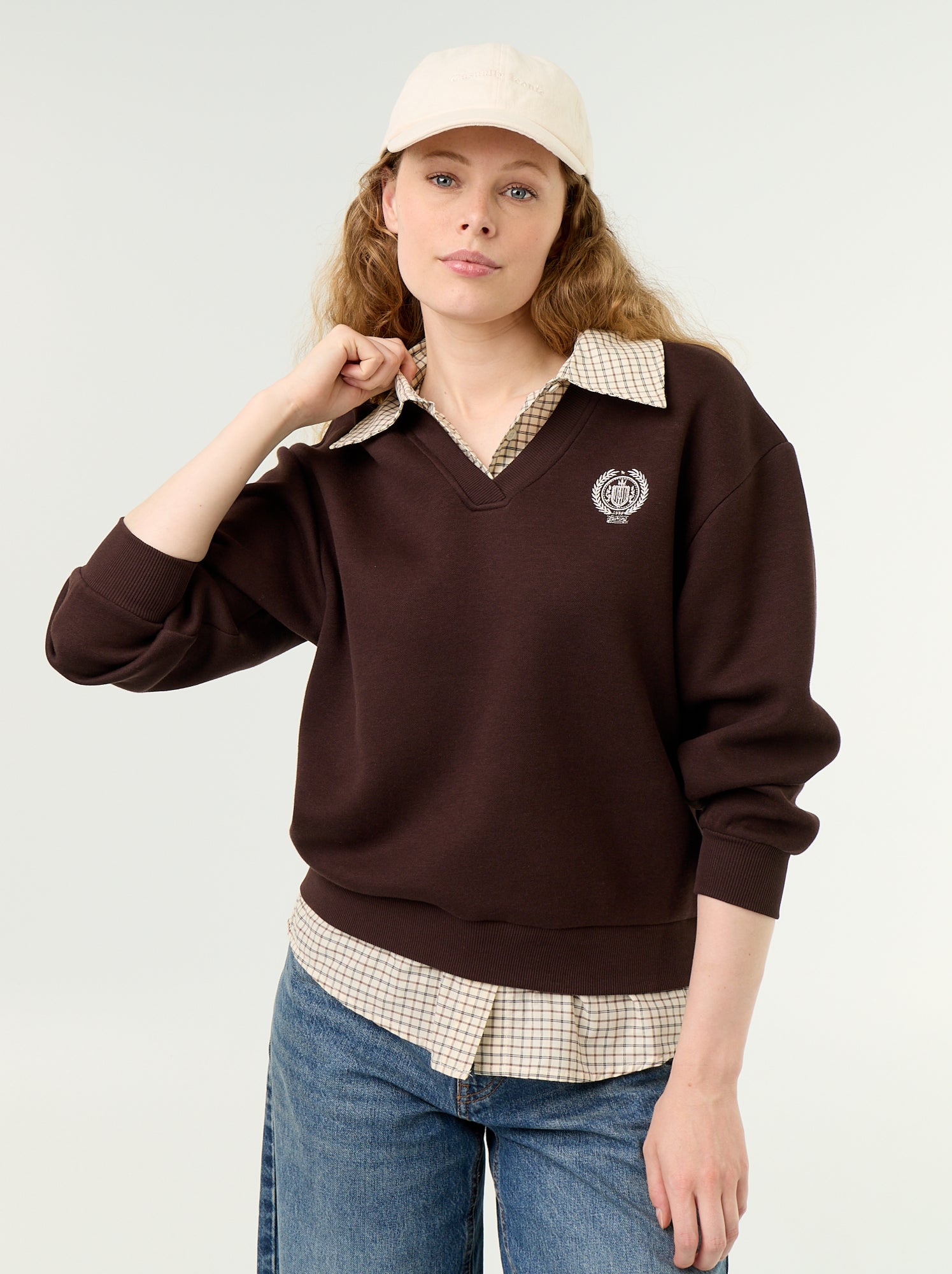Sweat chemise 2 en 1 - Marron