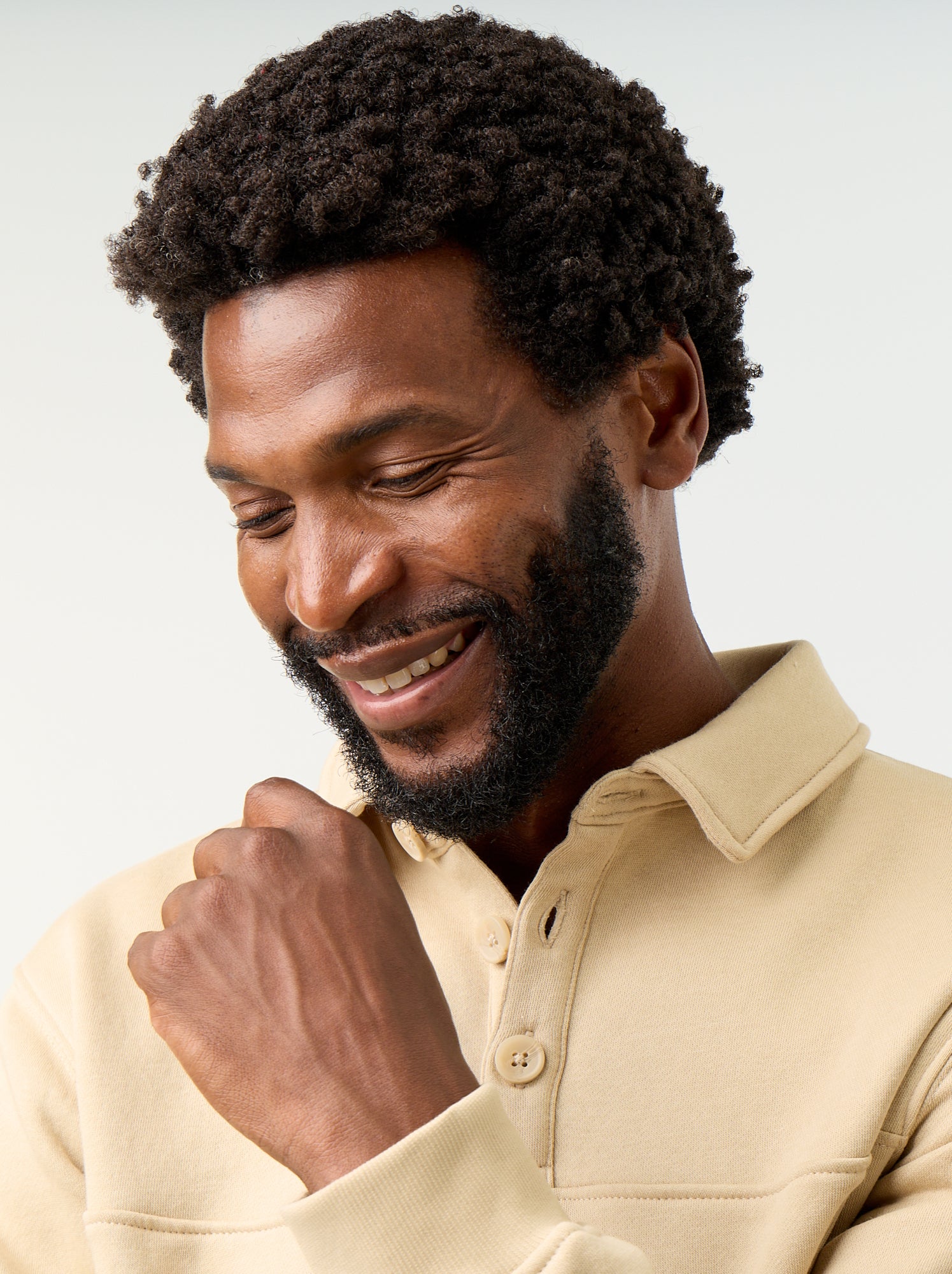 Sweat col polo en molleton - Beige