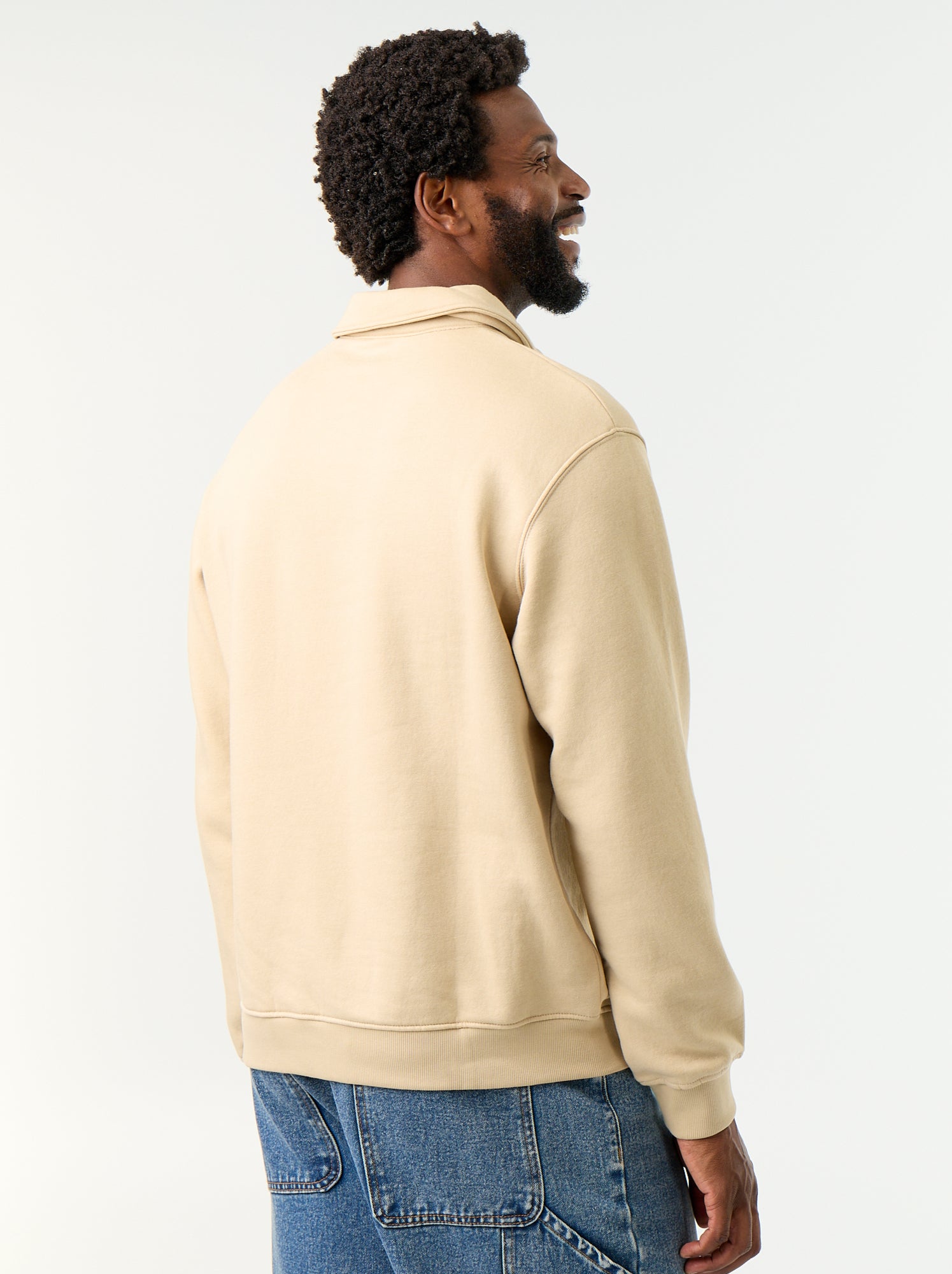 Sweat col polo en molleton - Beige
