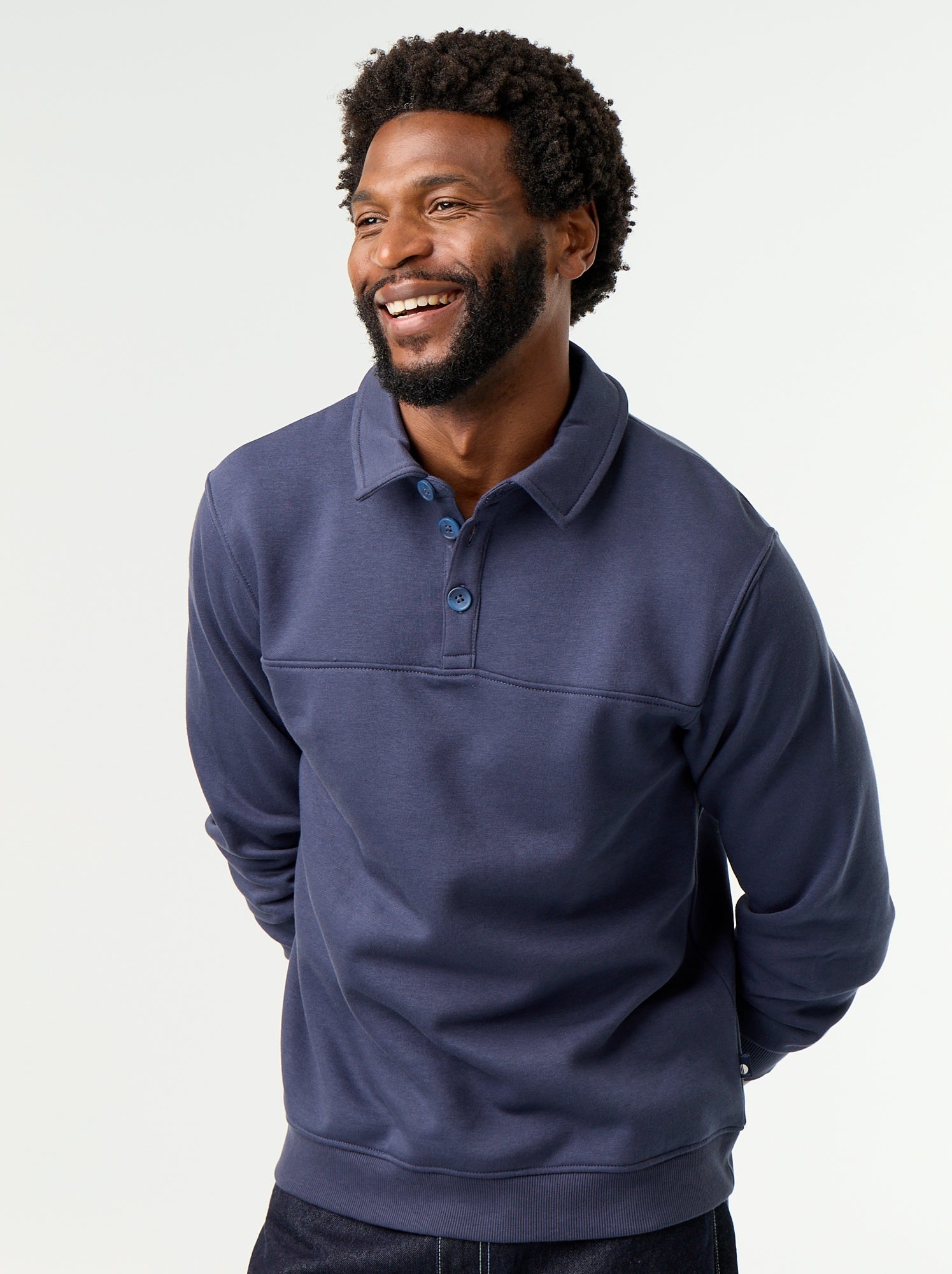 Sweat col polo en molleton - Bleu