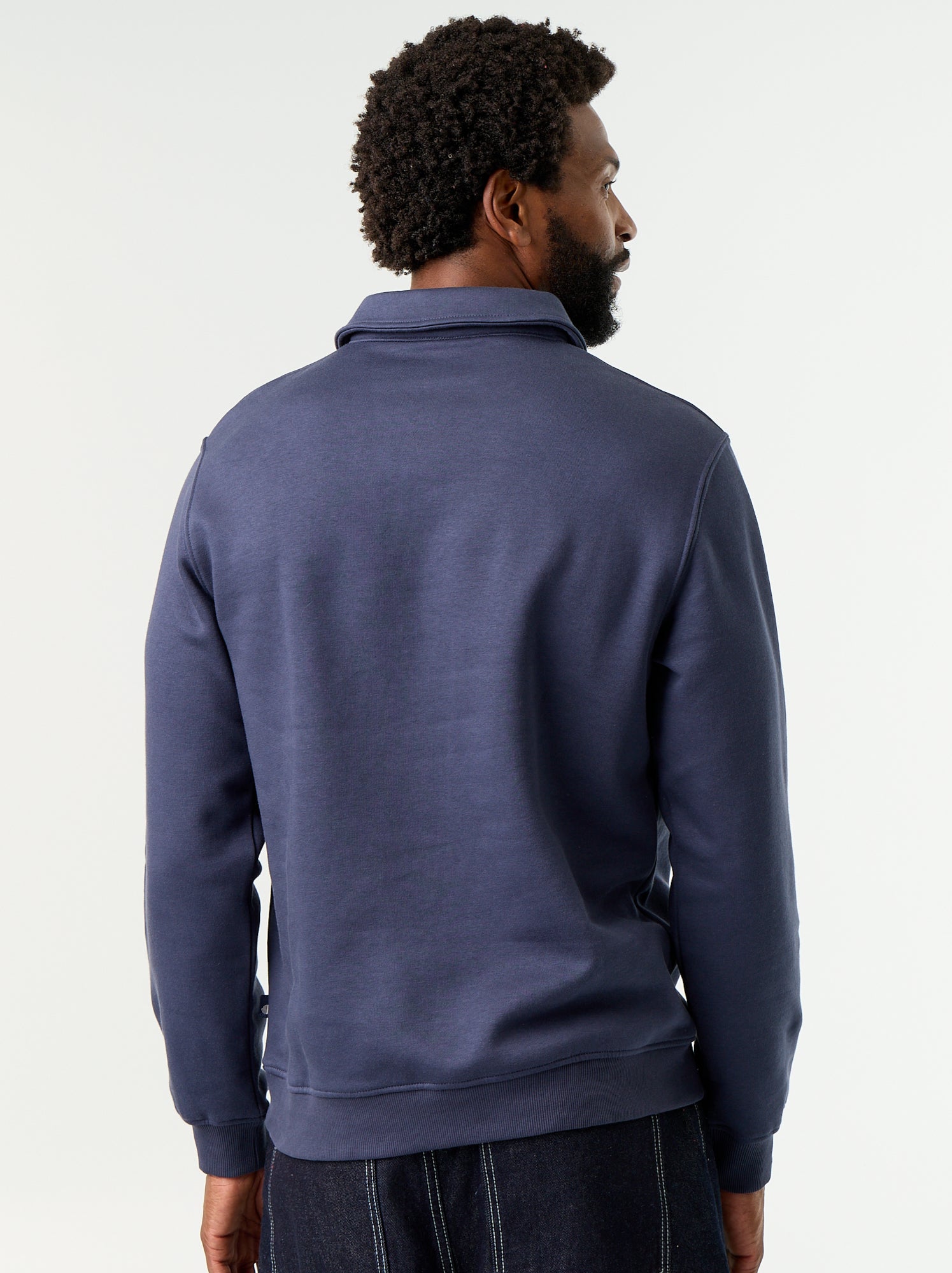 Sweat col polo en molleton - Bleu