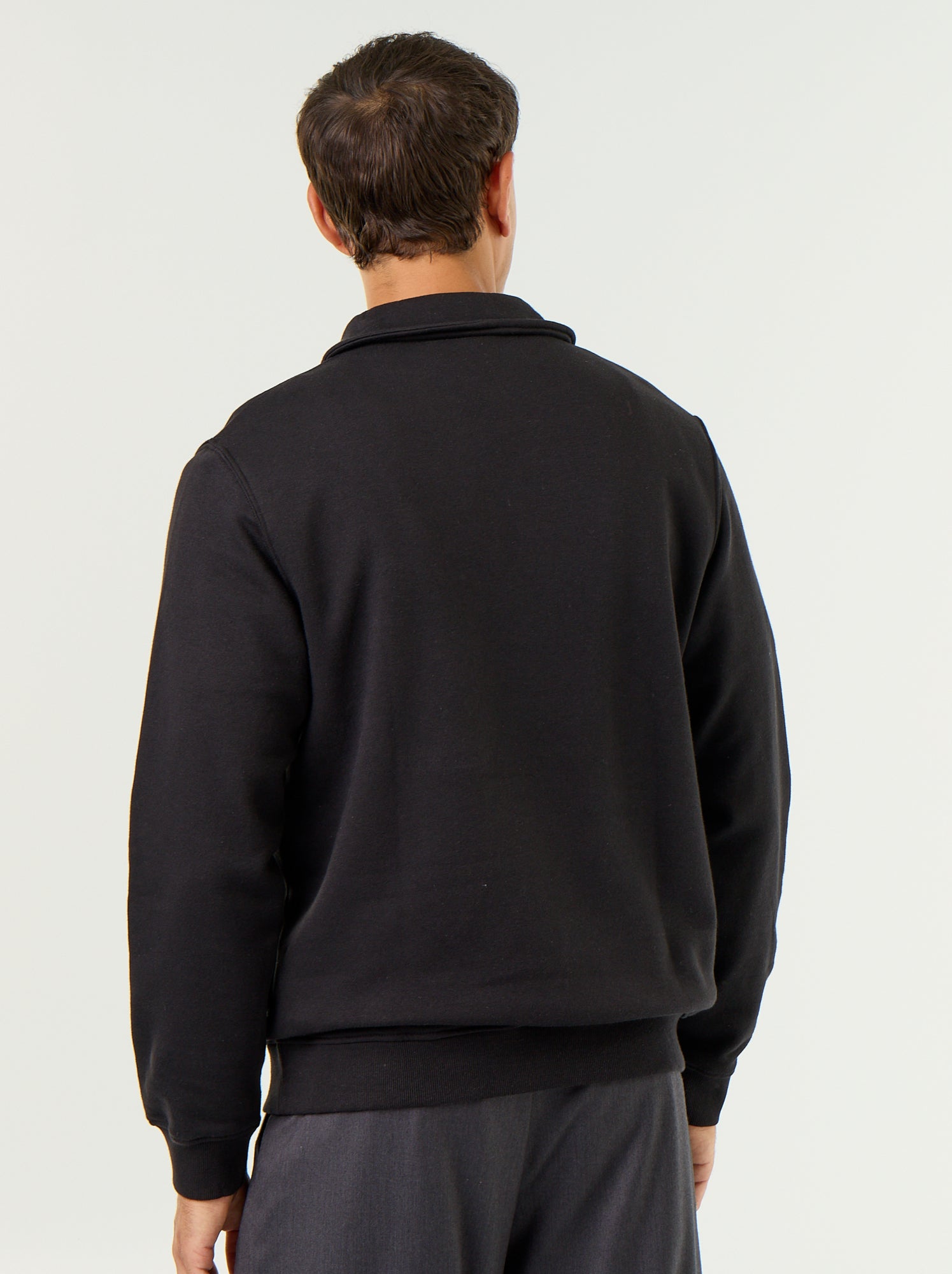 Sweat col polo en molleton - Noir