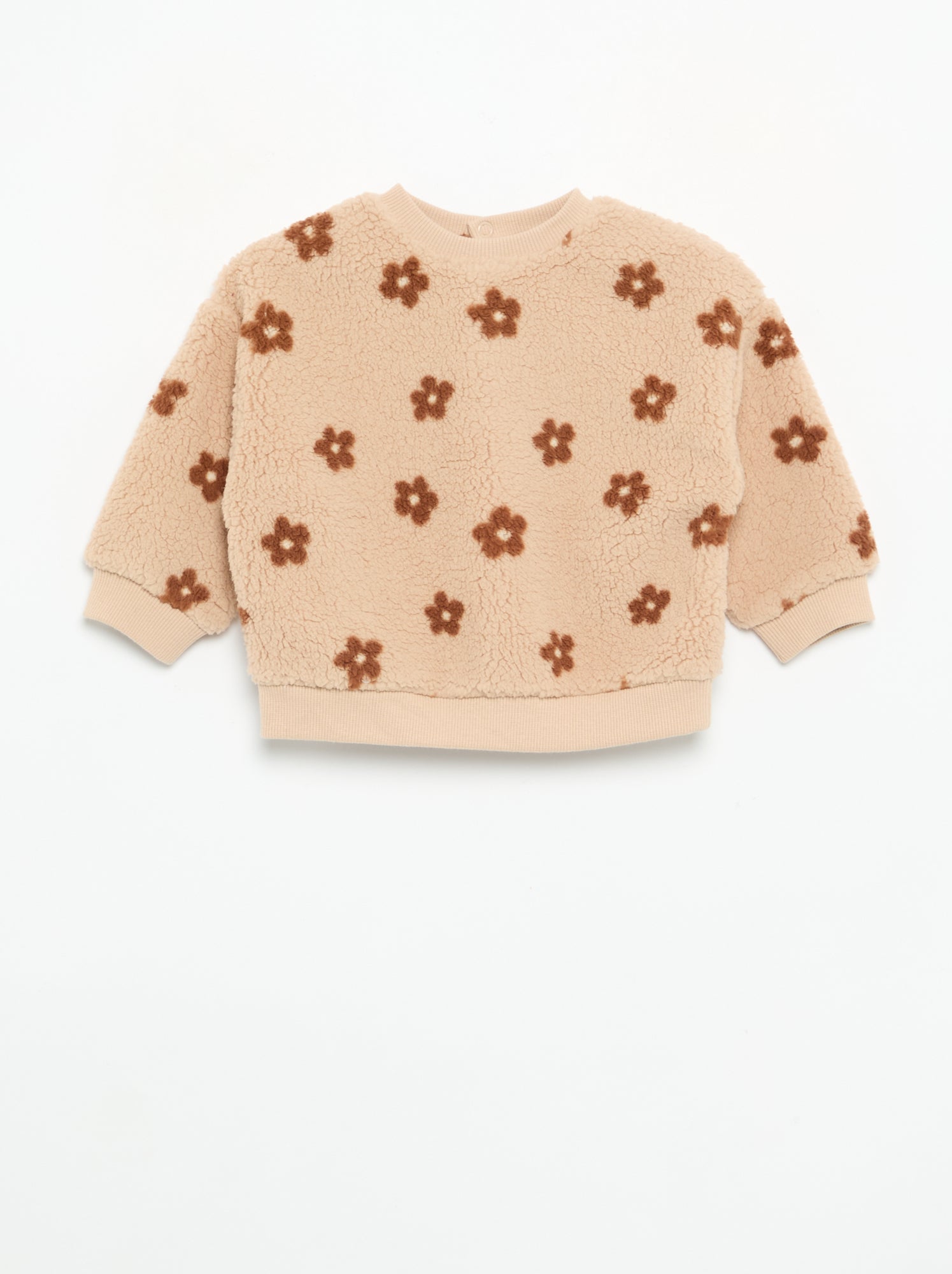 Sweat effet moutonné avec broderies - Beige