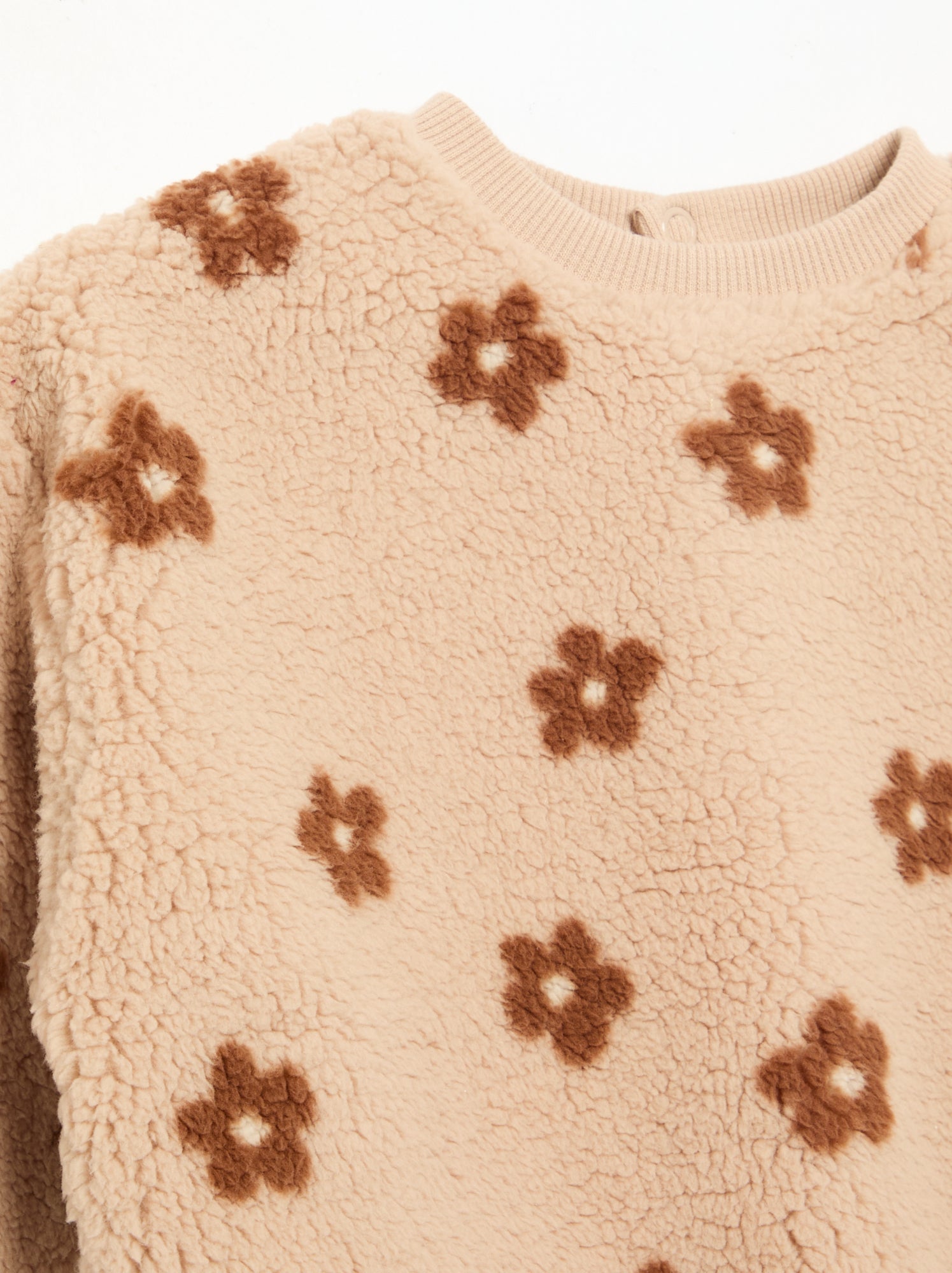 Sweat effet moutonné avec broderies - Beige