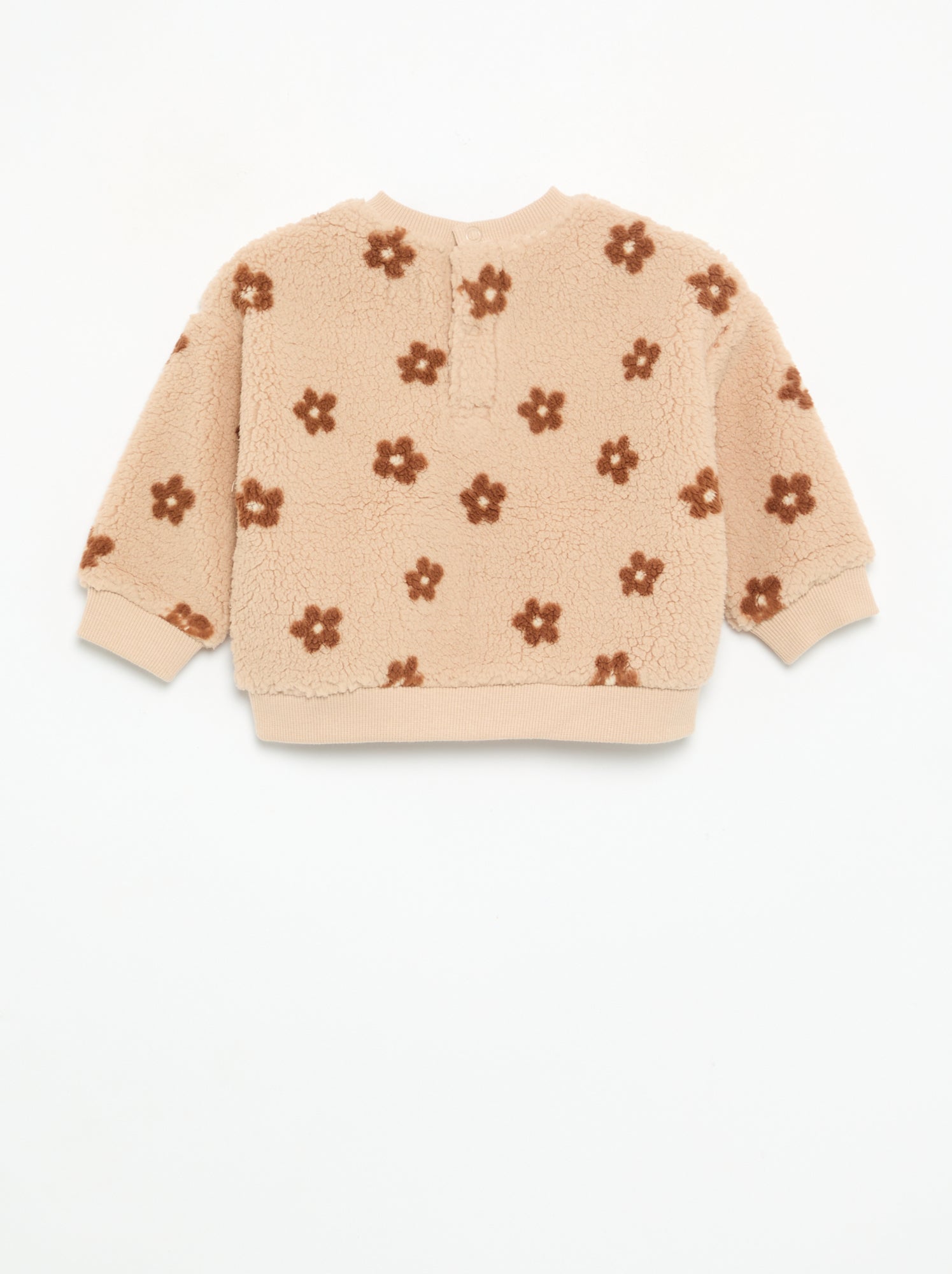 Sweat effet moutonné avec broderies - Beige