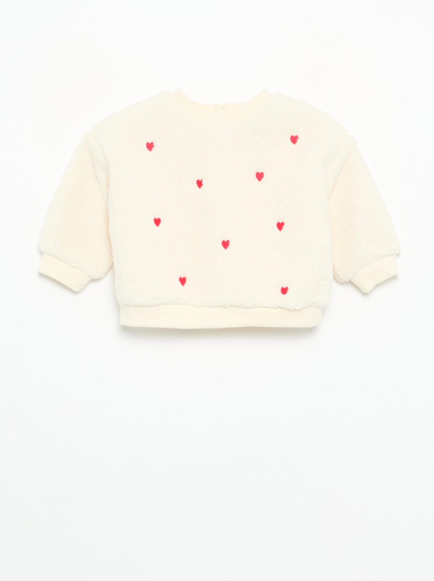 Sweat effet moutonné avec broderies - Blanc