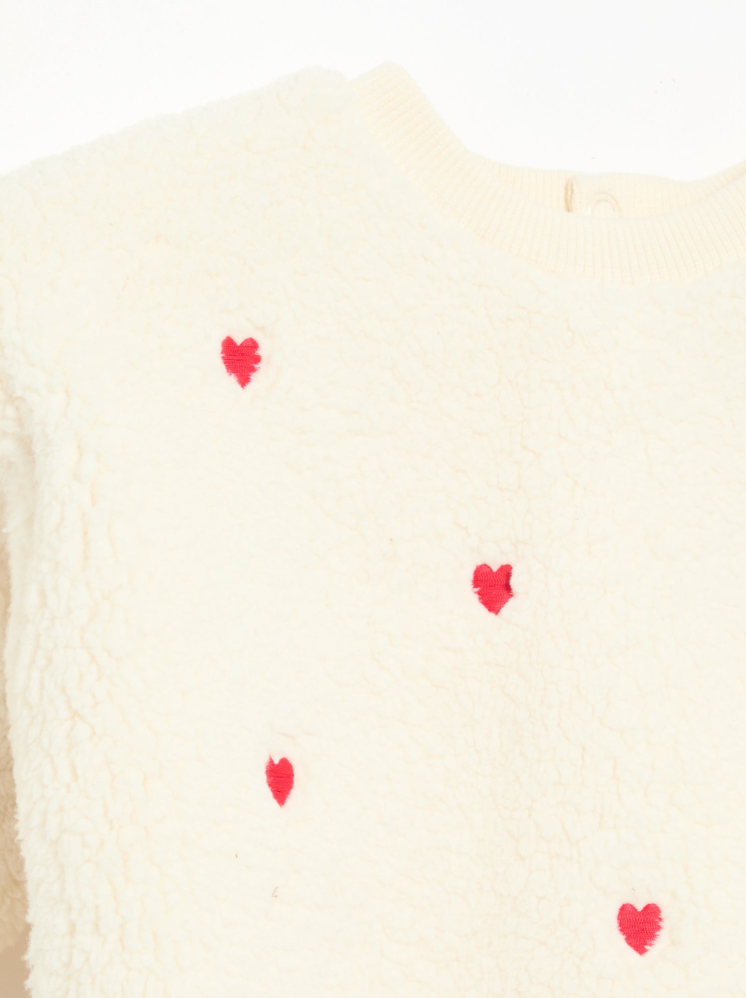 Sweat effet moutonné avec broderies - Blanc