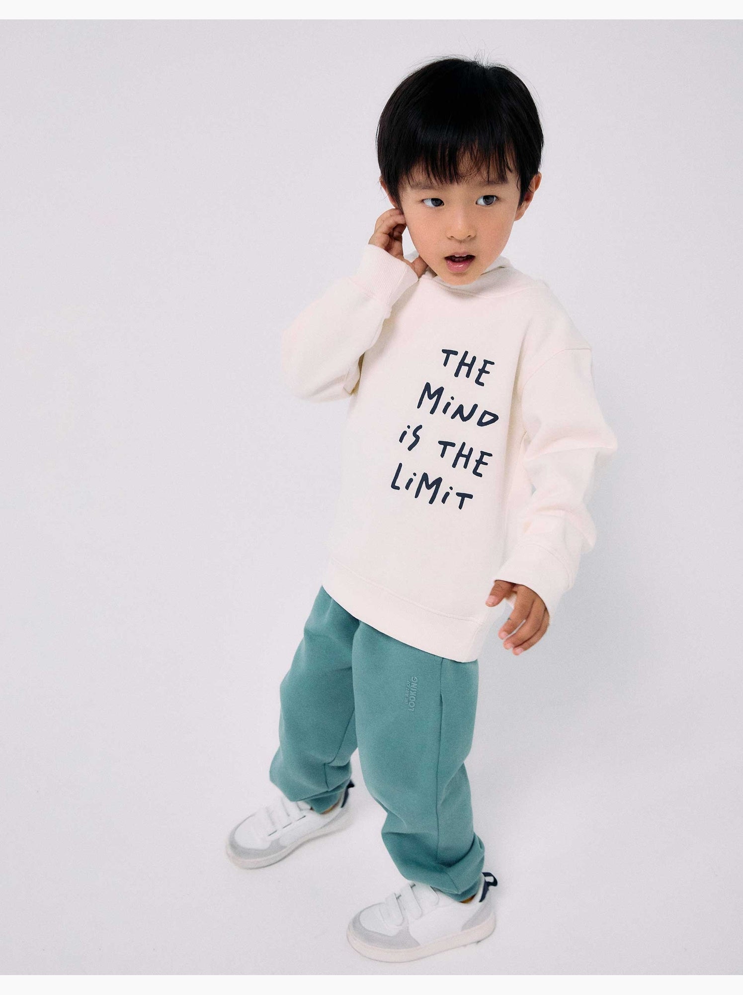 Sweat en coton peigné à capuche avec imprimé - Blanc