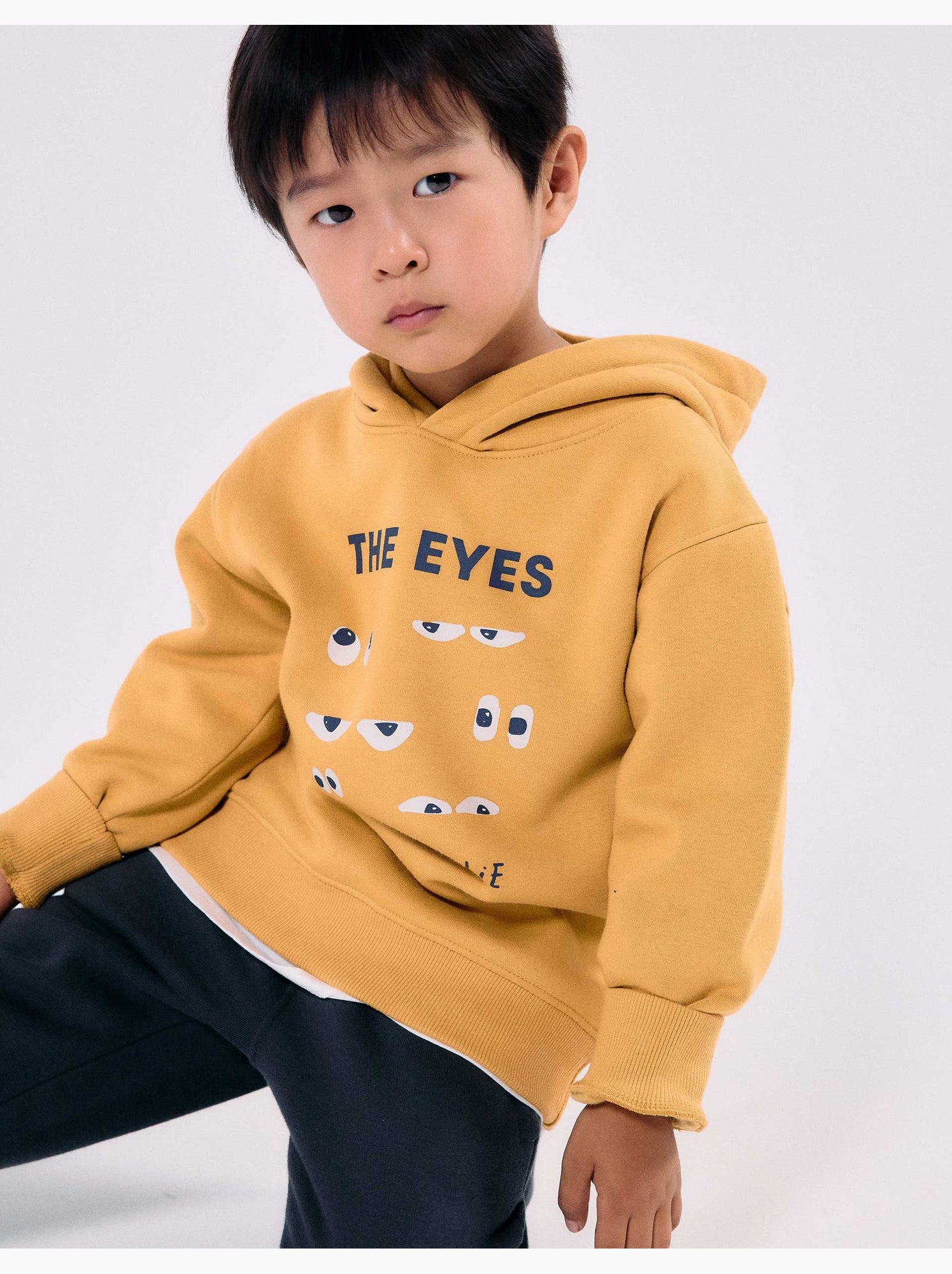 Sweat en coton peigné à capuche avec imprimé - Jaune