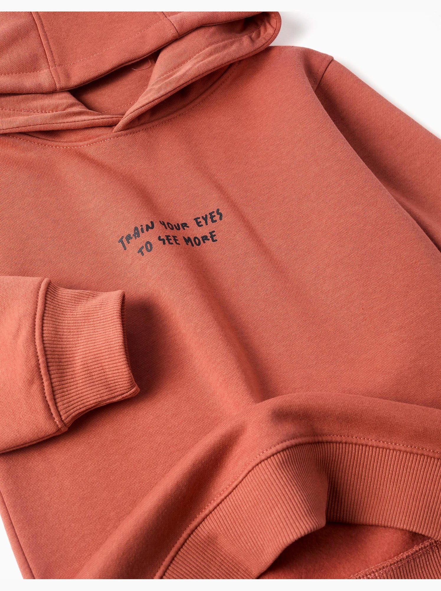 Sweat en coton peigné à capuche avec imprimé - Marron