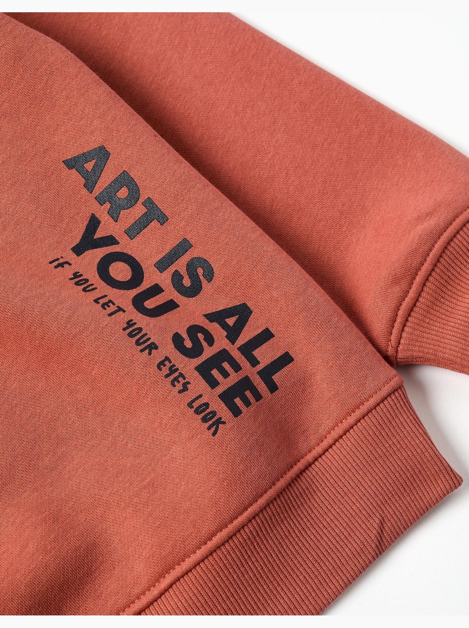 Sweat en coton peigné à capuche avec imprimé - Marron
