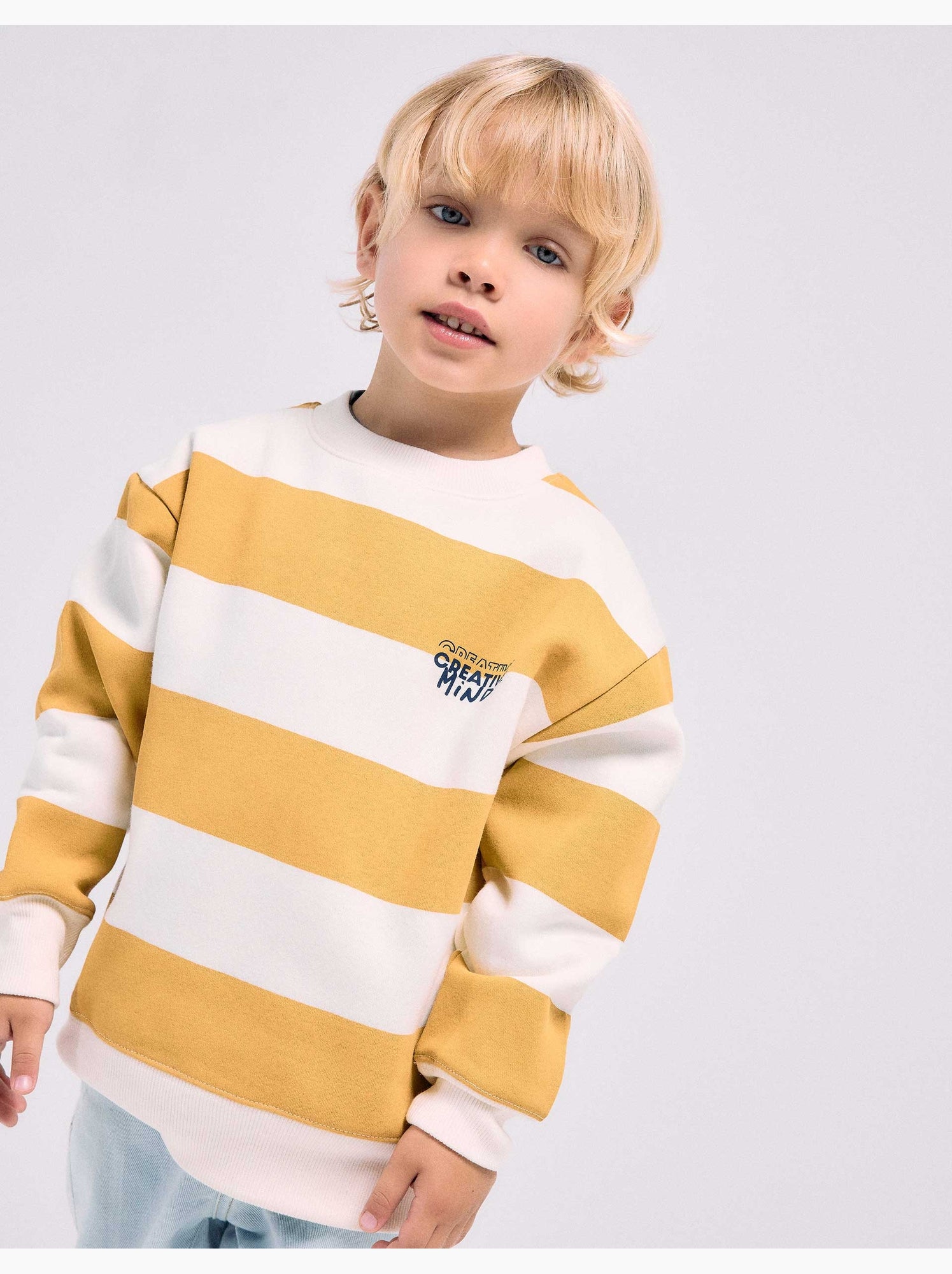 Sweat en coton peigné à rayures et imprimé - Jaune