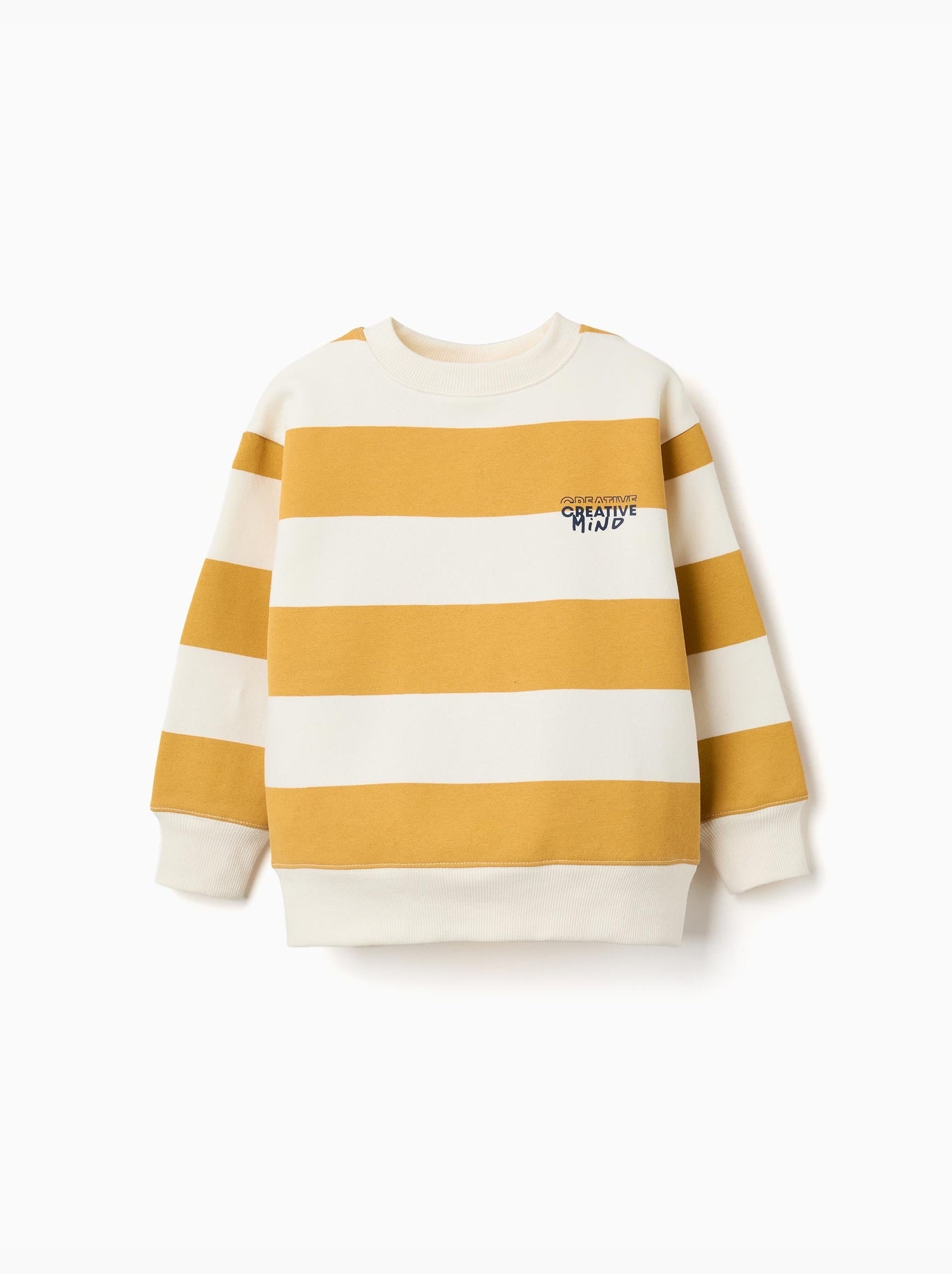 Sweat en coton peigné à rayures et imprimé - Jaune