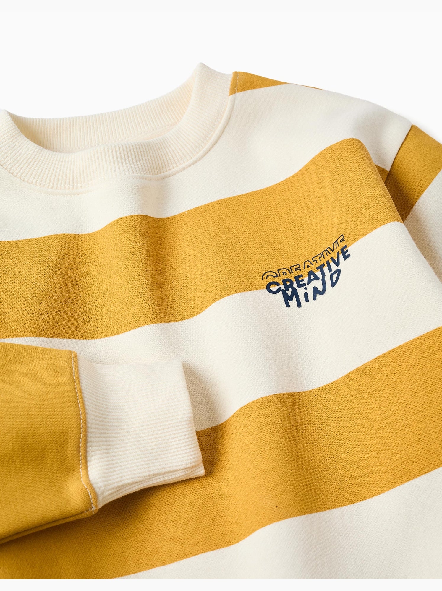 Sweat en coton peigné à rayures et imprimé - Jaune