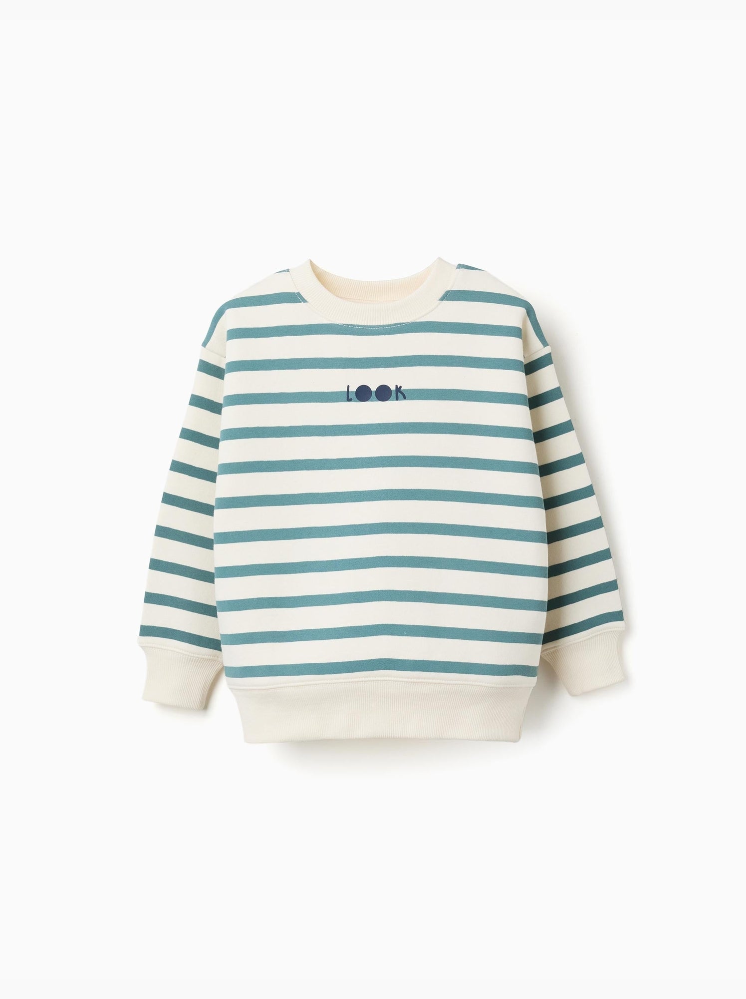 Sweat en coton peigné à rayures et imprimé - Vert clair