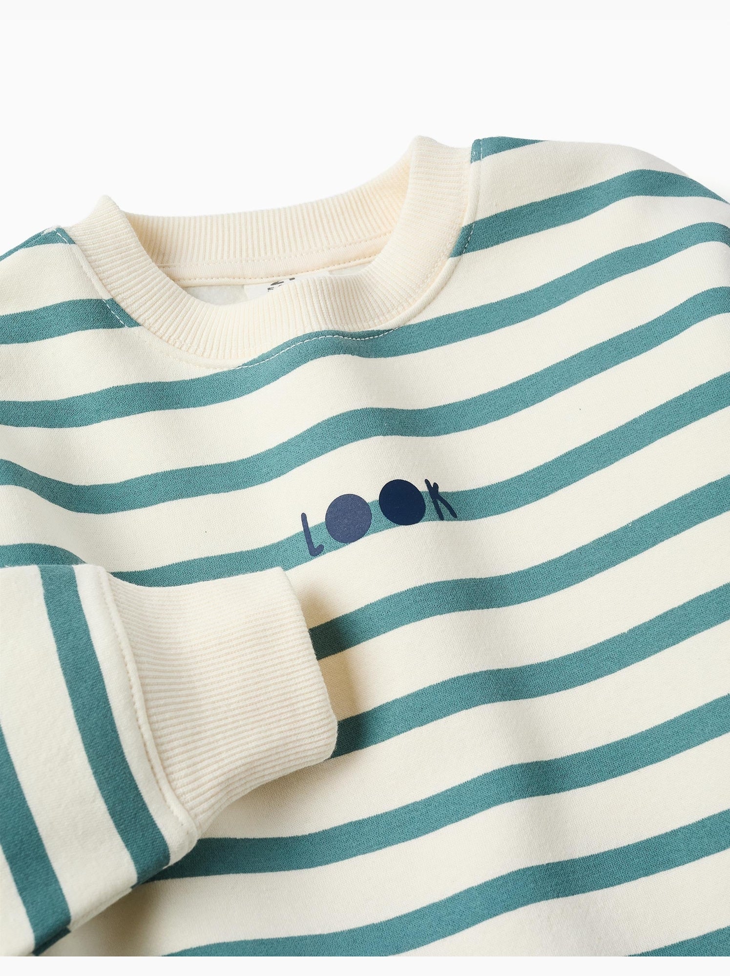 Sweat en coton peigné à rayures et imprimé - Vert clair