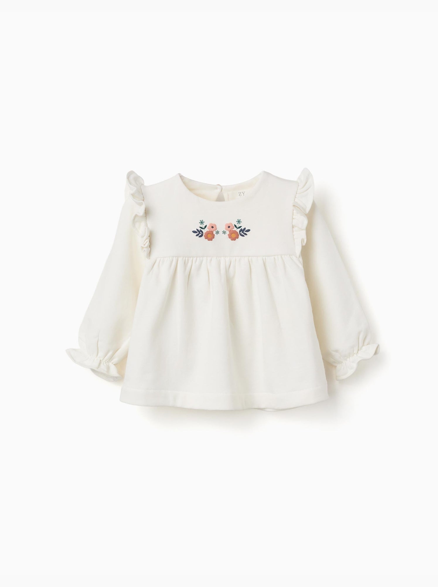 Sweat en coton peigné avec fleurs en relief - Blanc