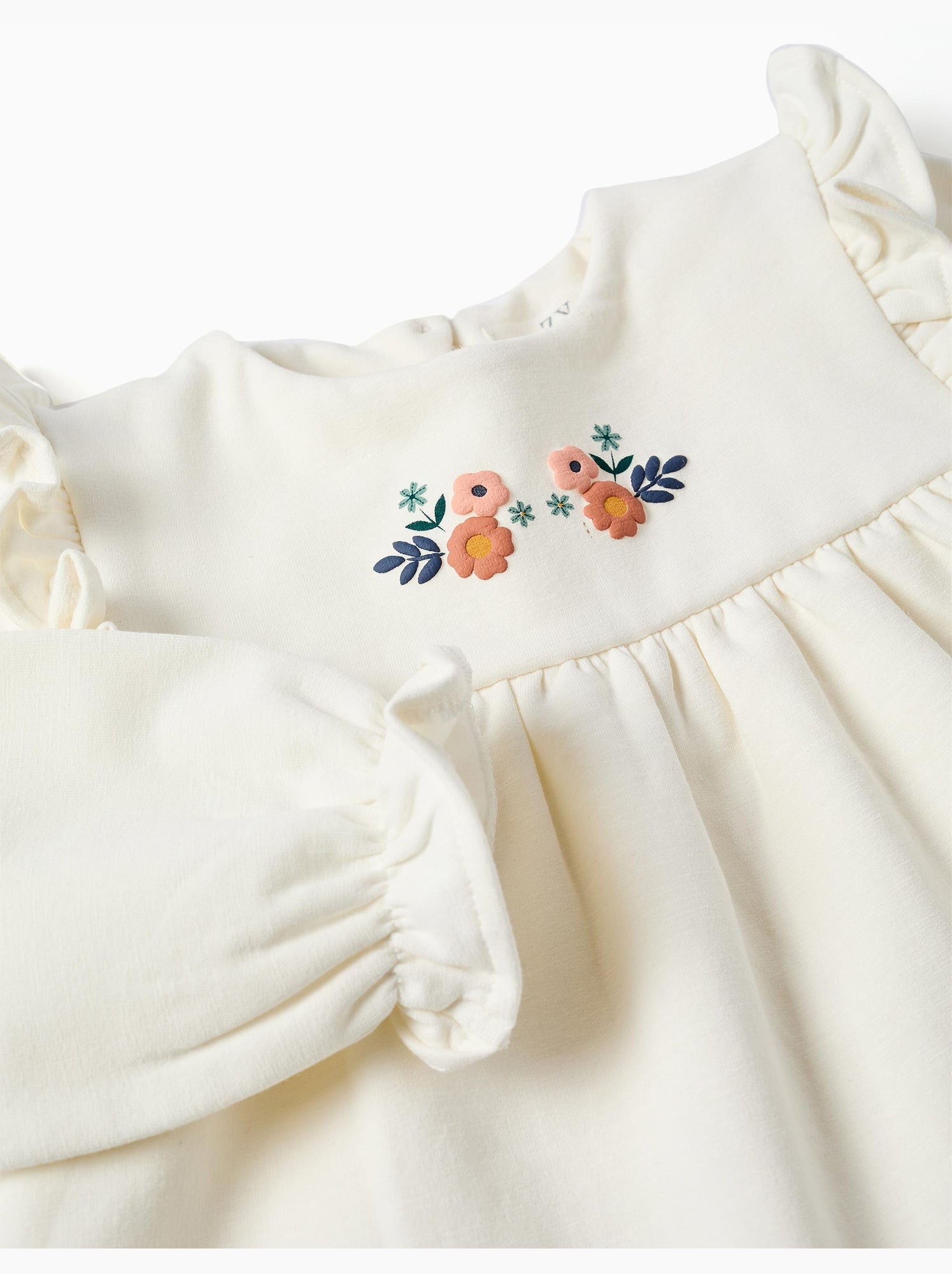 Sweat en coton peigné avec fleurs en relief - Blanc