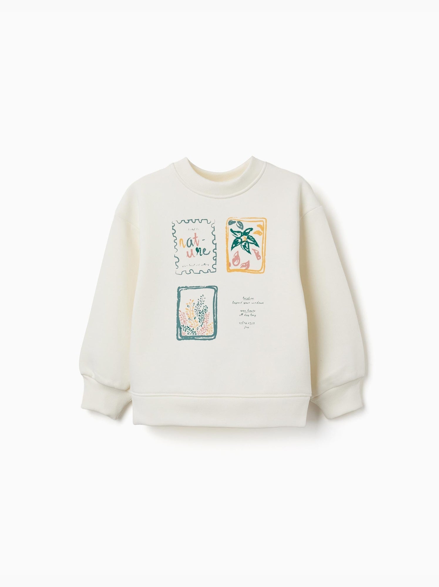 Sweat en coton peigné avec motif art et nature - Blanc