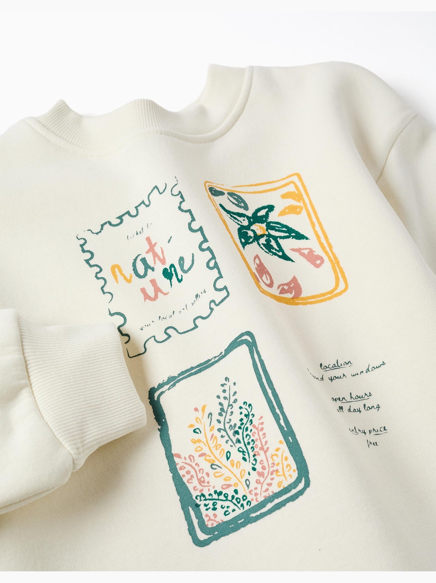 Sweat en coton peigné avec motif art et nature - Blanc
