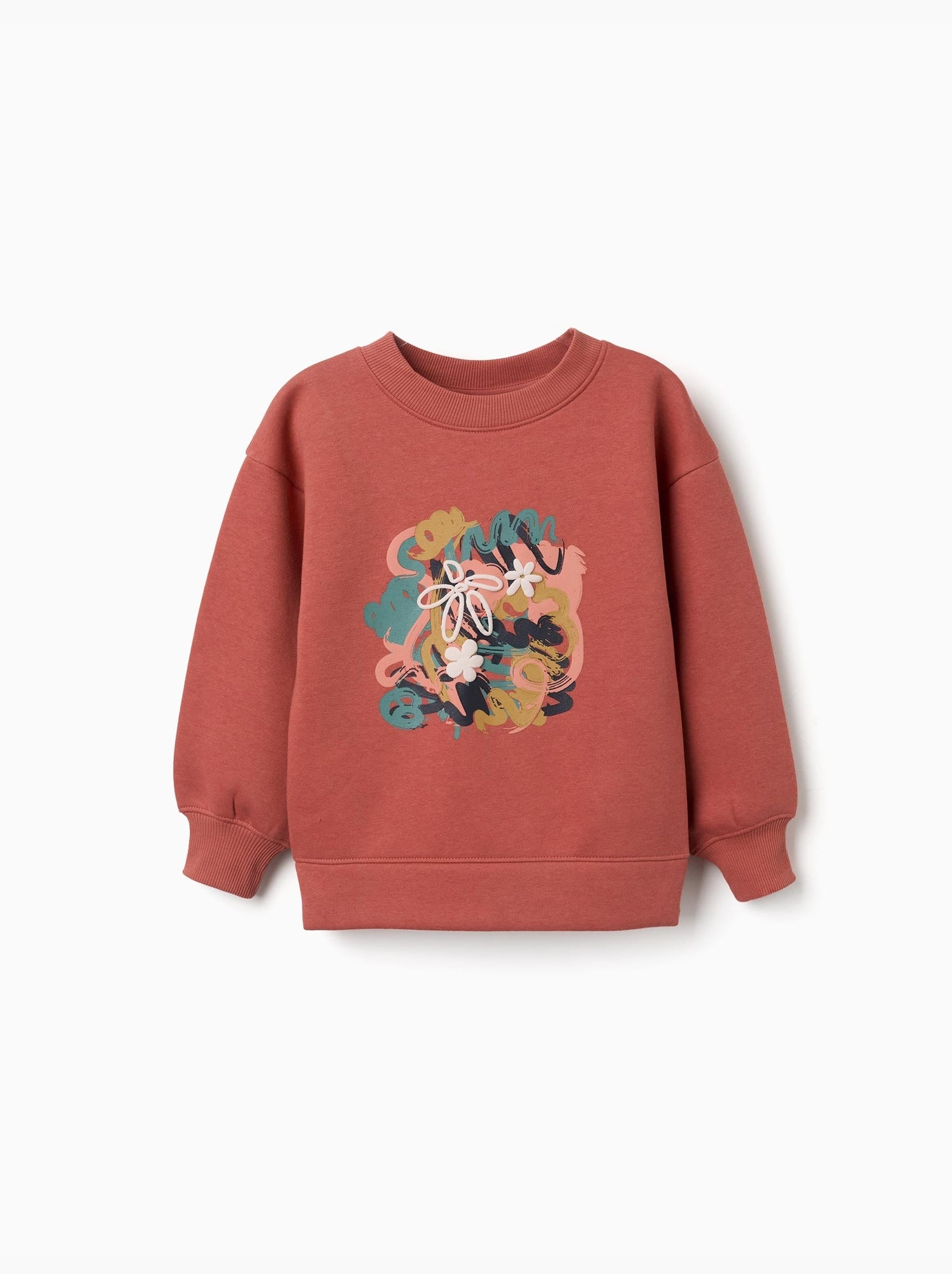 Sweat en coton peigné avec motif art et nature - Marron