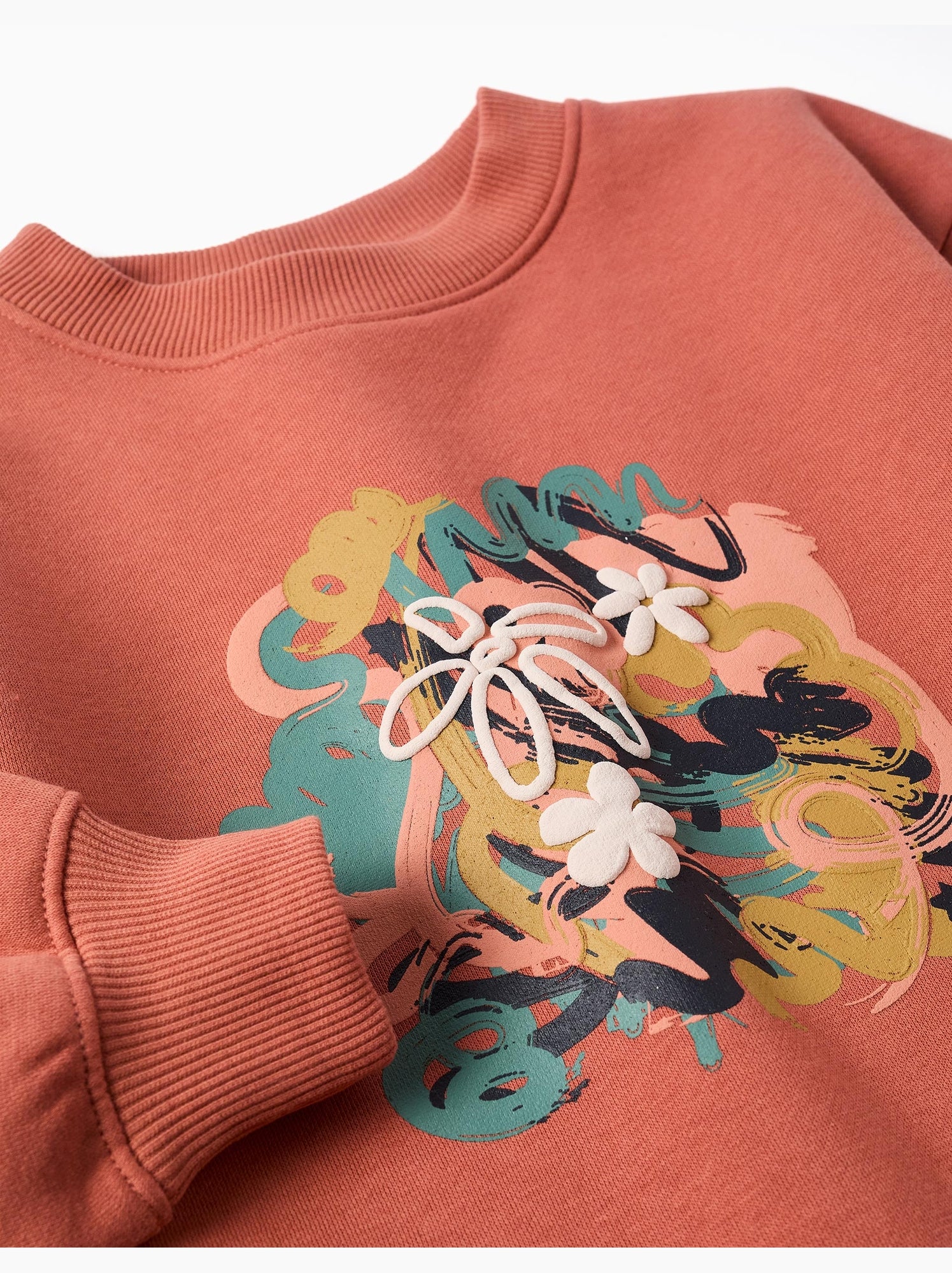 Sweat en coton peigné avec motif art et nature - Marron
