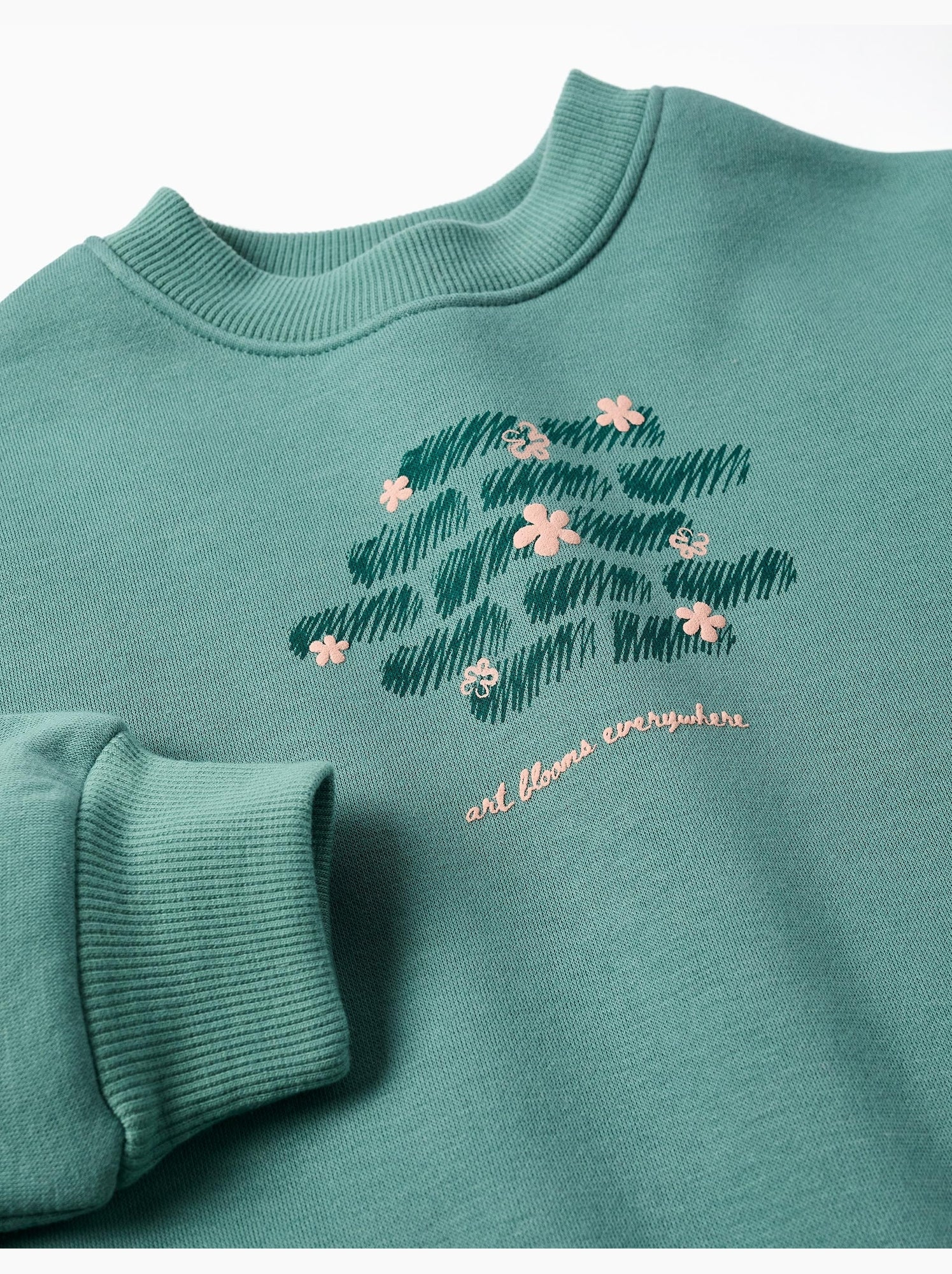 Sweat en coton peigné avec motif art et nature - Vert clair