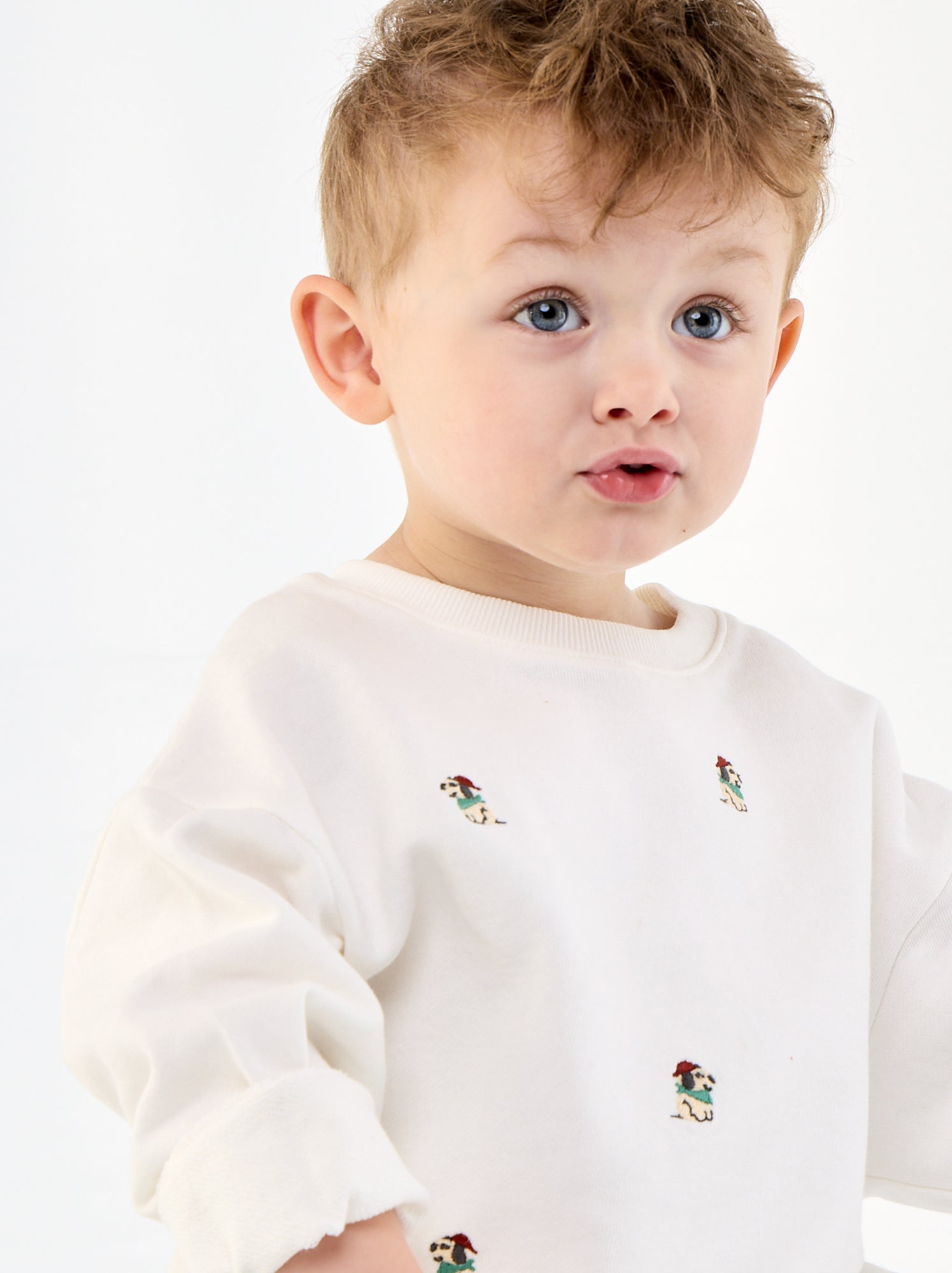 Sweat en French Terry avec broderies - Blanc