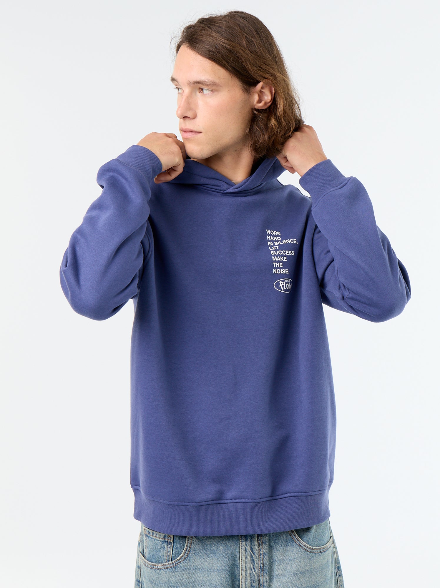 Sweat en molleton à capuche imprimé - Bleu