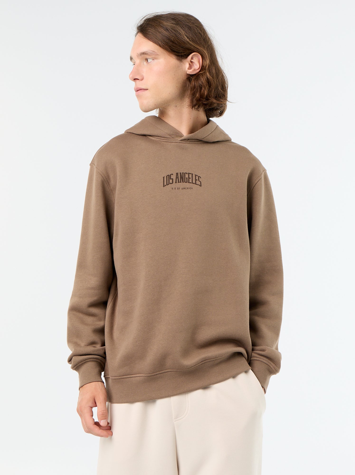 Sweat en molleton à capuche imprimé - Marron