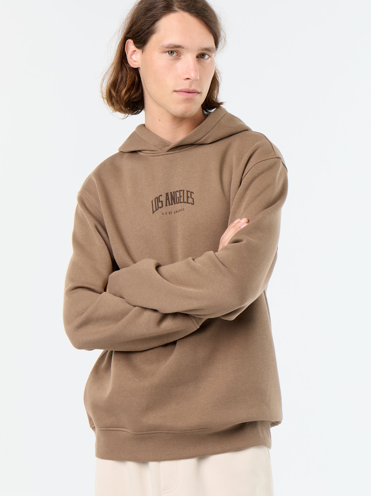 Sweat en molleton à capuche imprimé - Marron