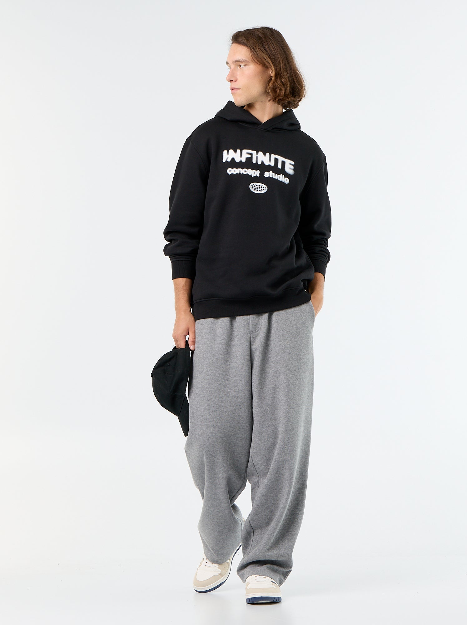 Sweat en molleton à capuche imprimé - Noir
