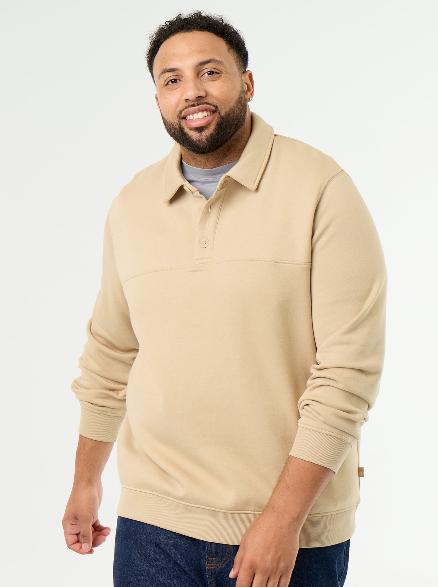 Sweat en molleton col polo - Beige