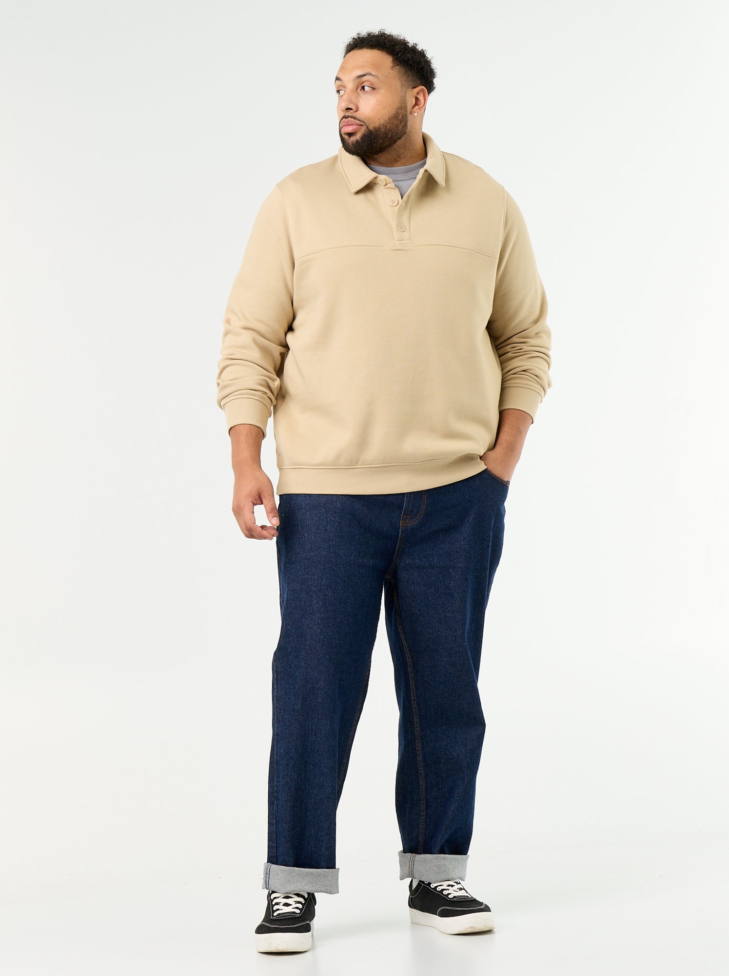 Sweat en molleton col polo - Beige