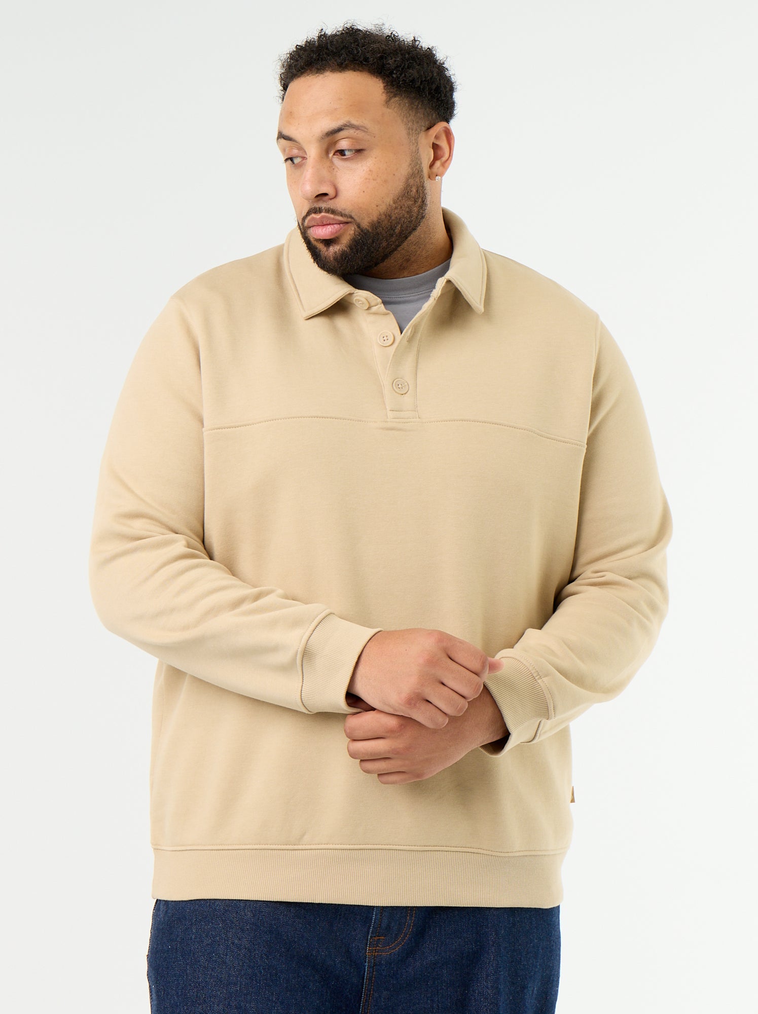 Sweat en molleton col polo - Beige