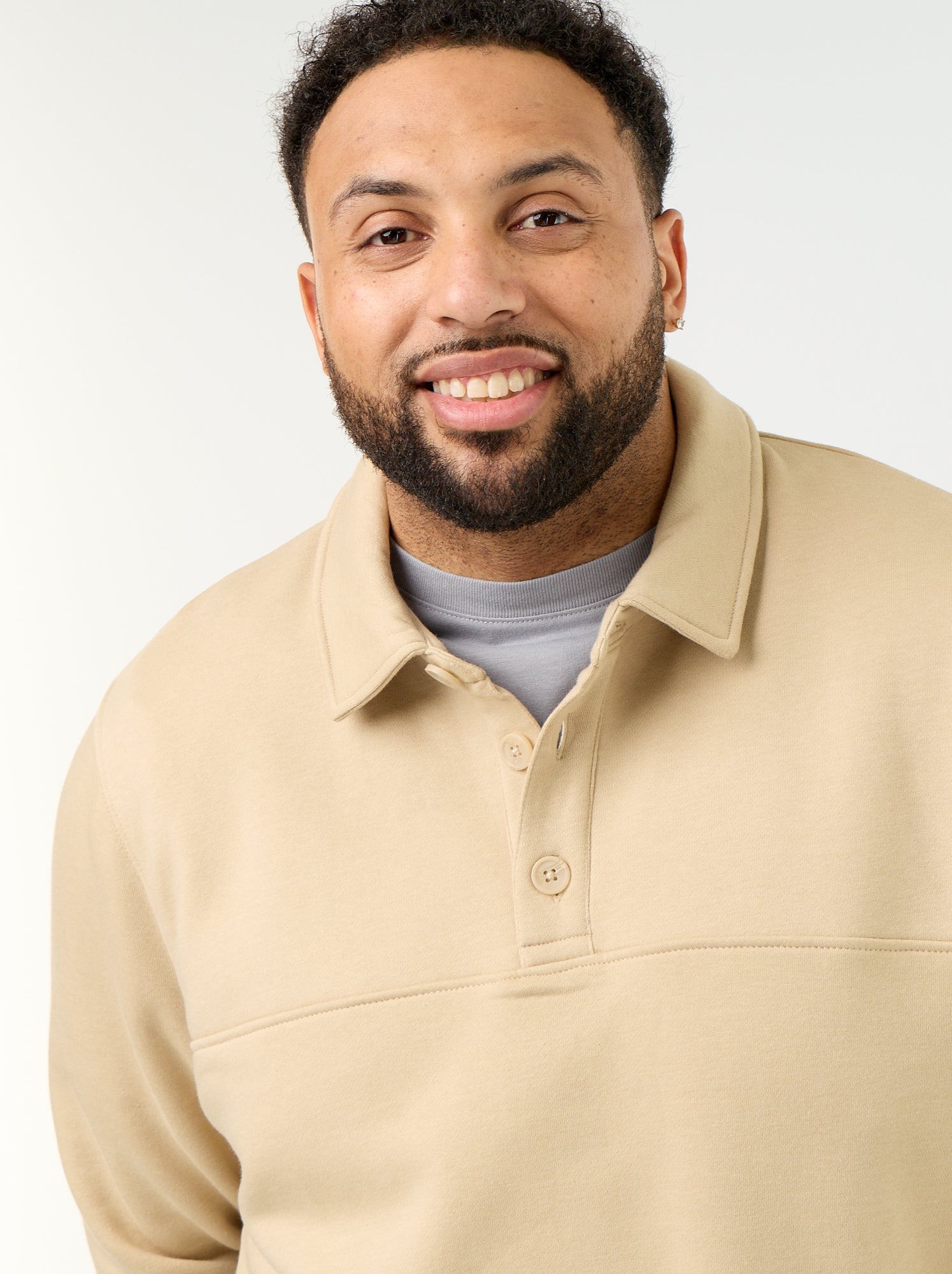 Sweat en molleton col polo - Beige